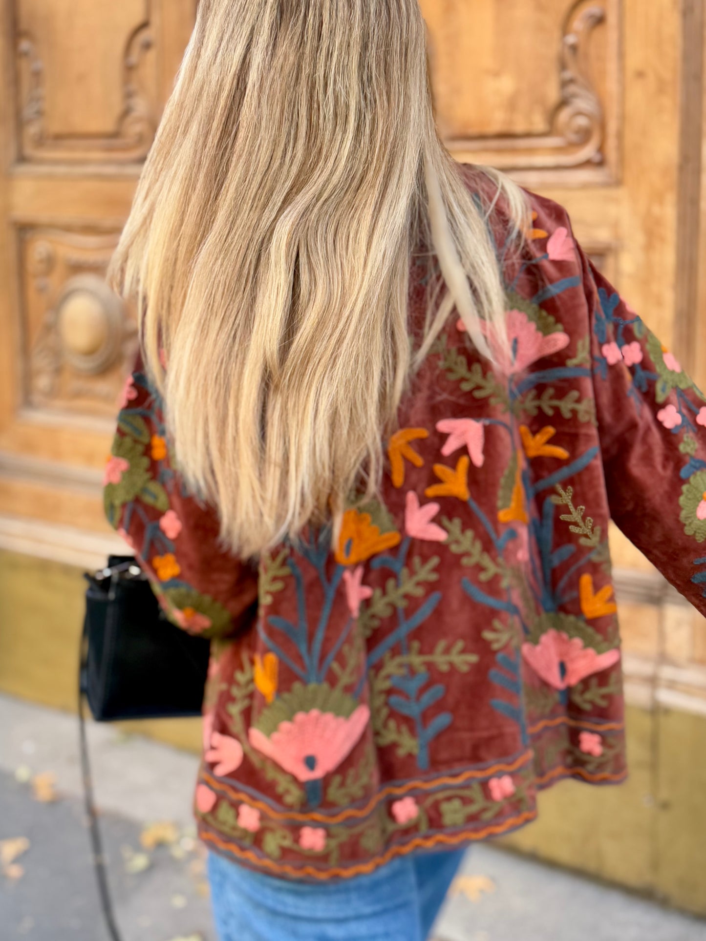 Velvet Suzani Embroidered Jacket - Brown