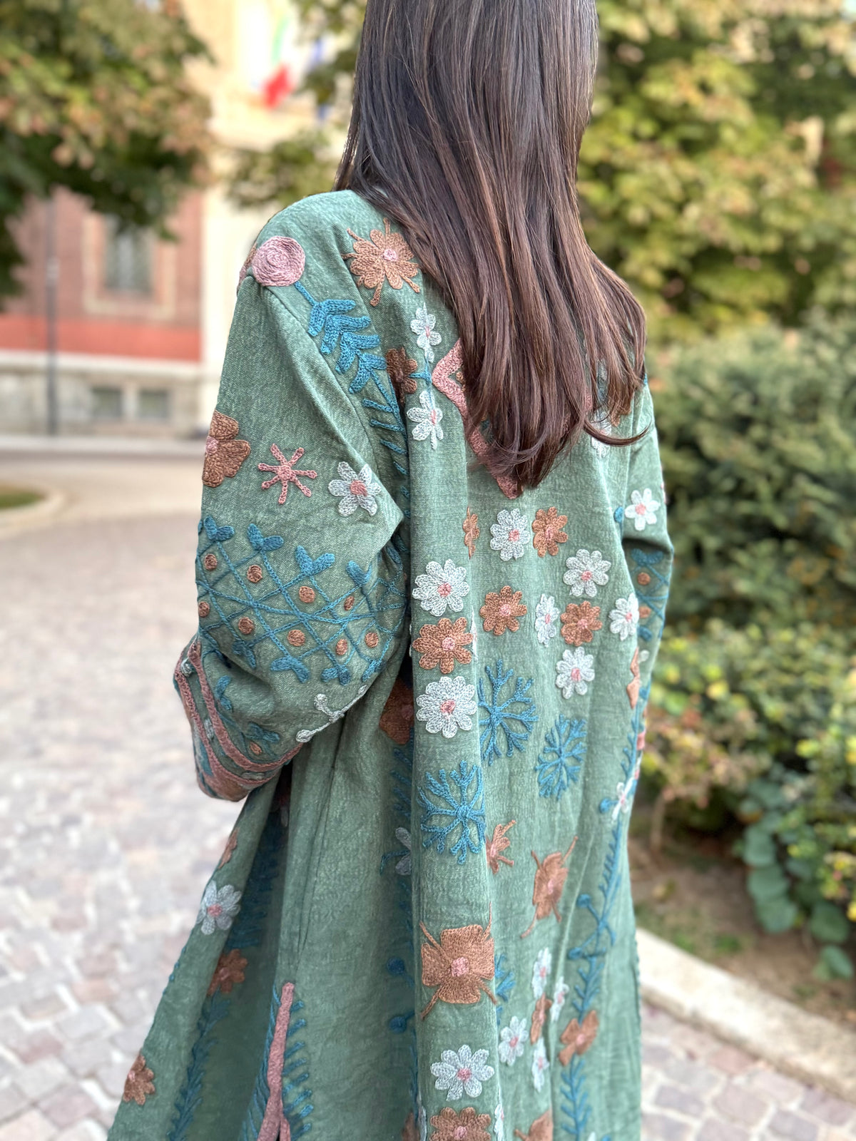 Embroidered Stone Washed Coat - One Size