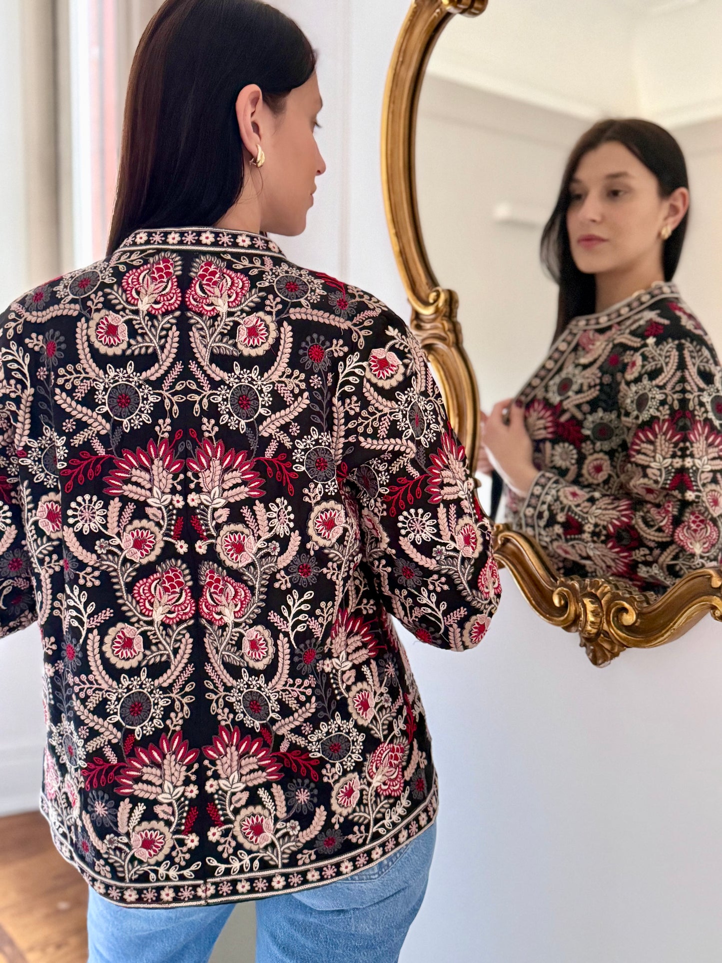 Leila Jacket Embroidered -  Black Pink