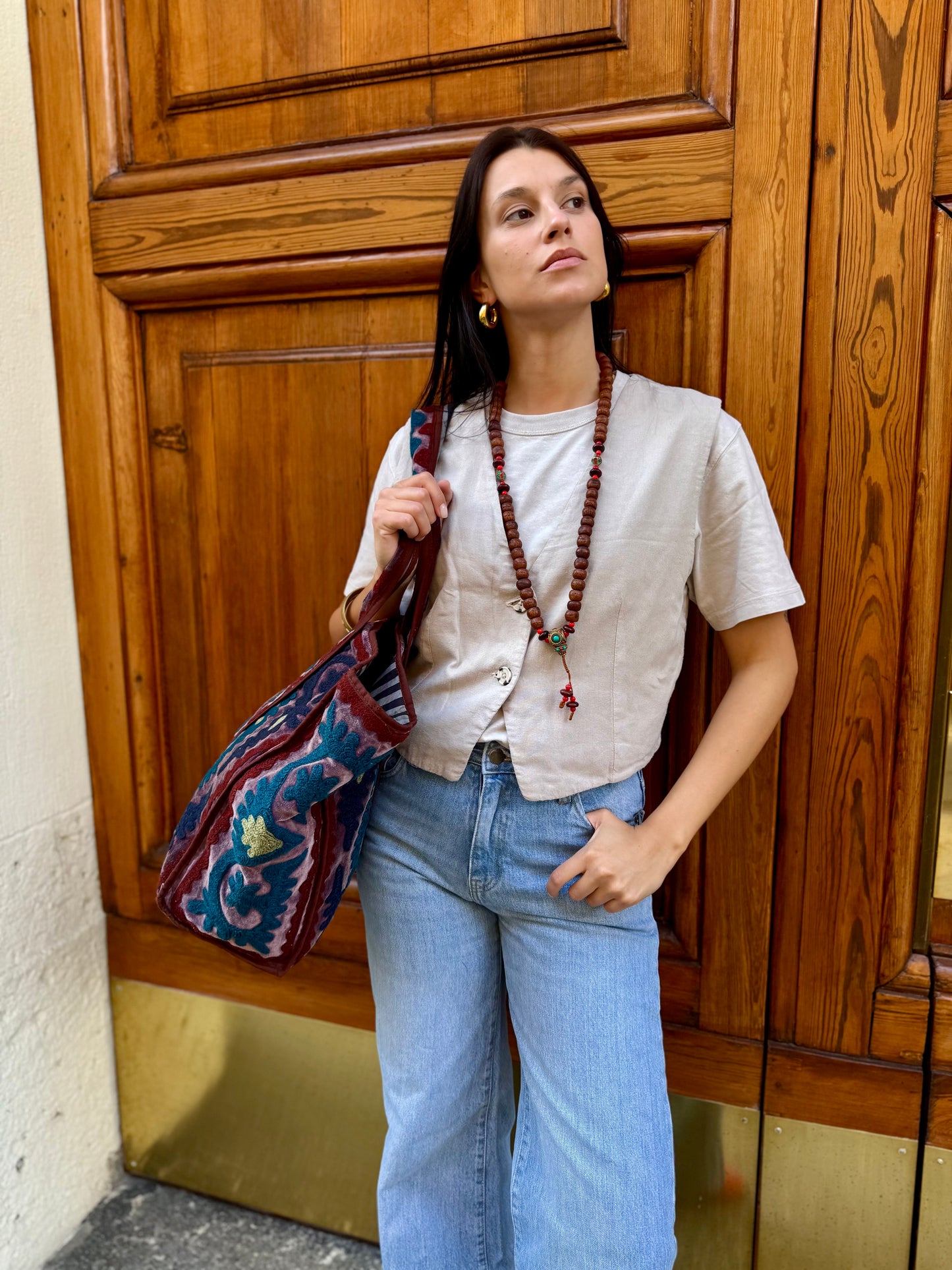 Velvet Suzani Embroidered Tote Bag