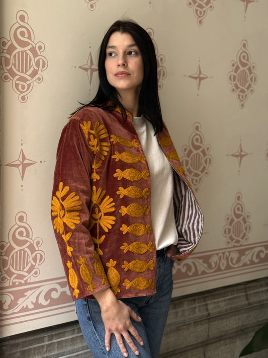 Flower Velvet Jacket - Rust