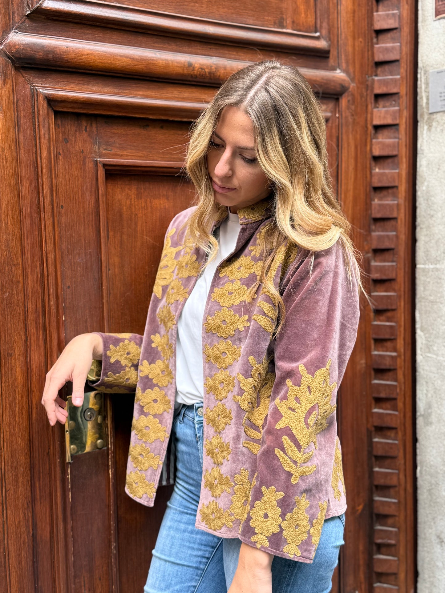 Flower Velvet Jacket - Gold