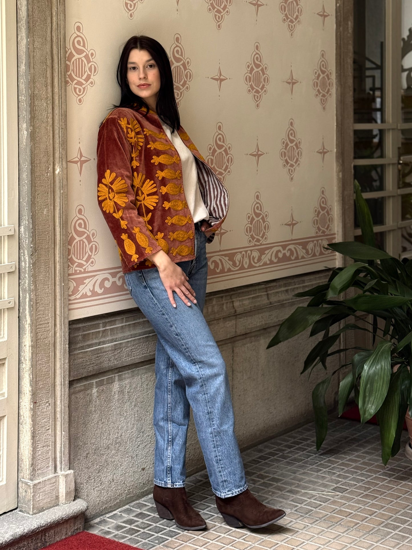 Flower Velvet Jacket - Rust