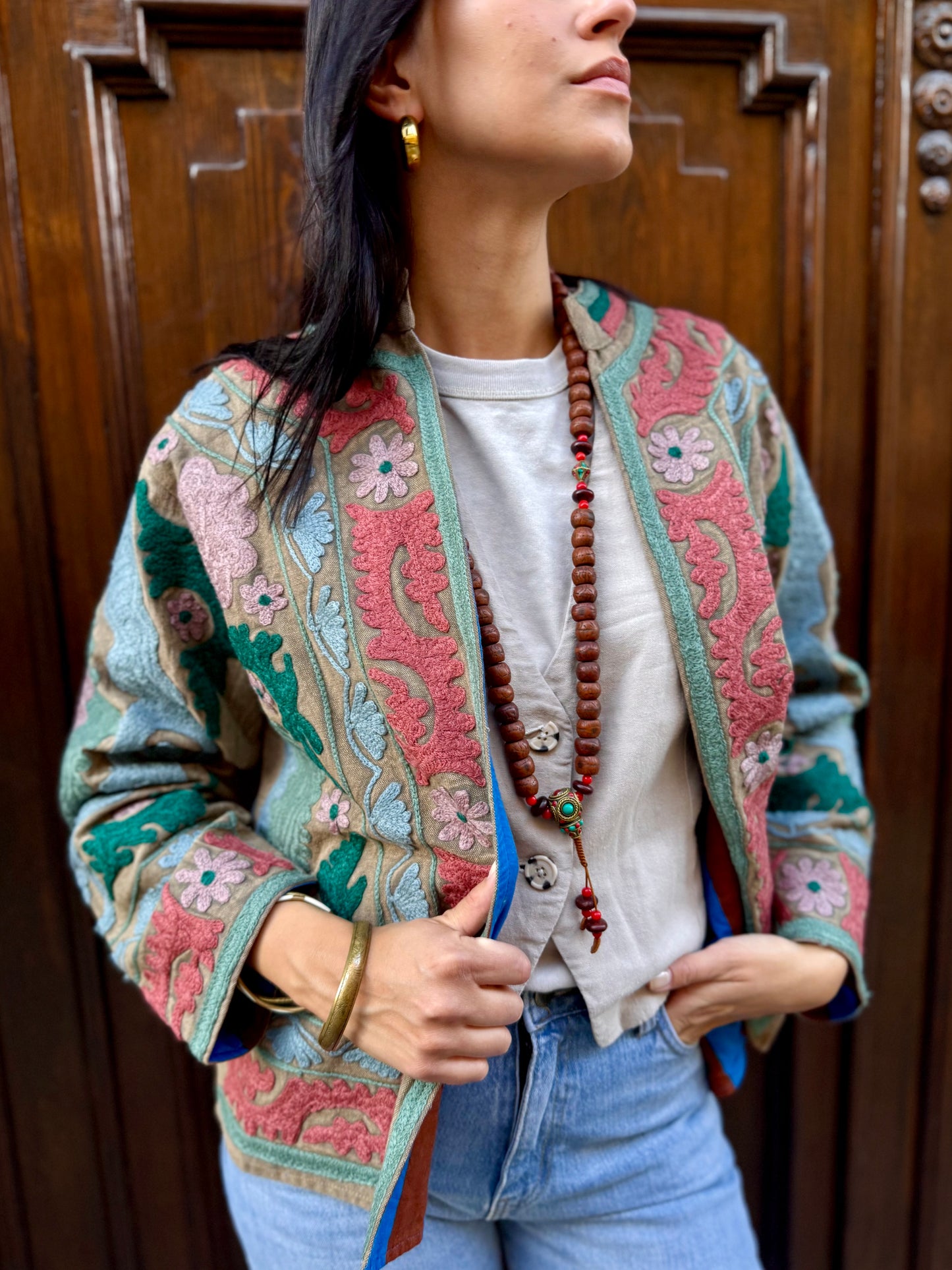 Cotton Stone Washed Suzani Jacket Embroidered