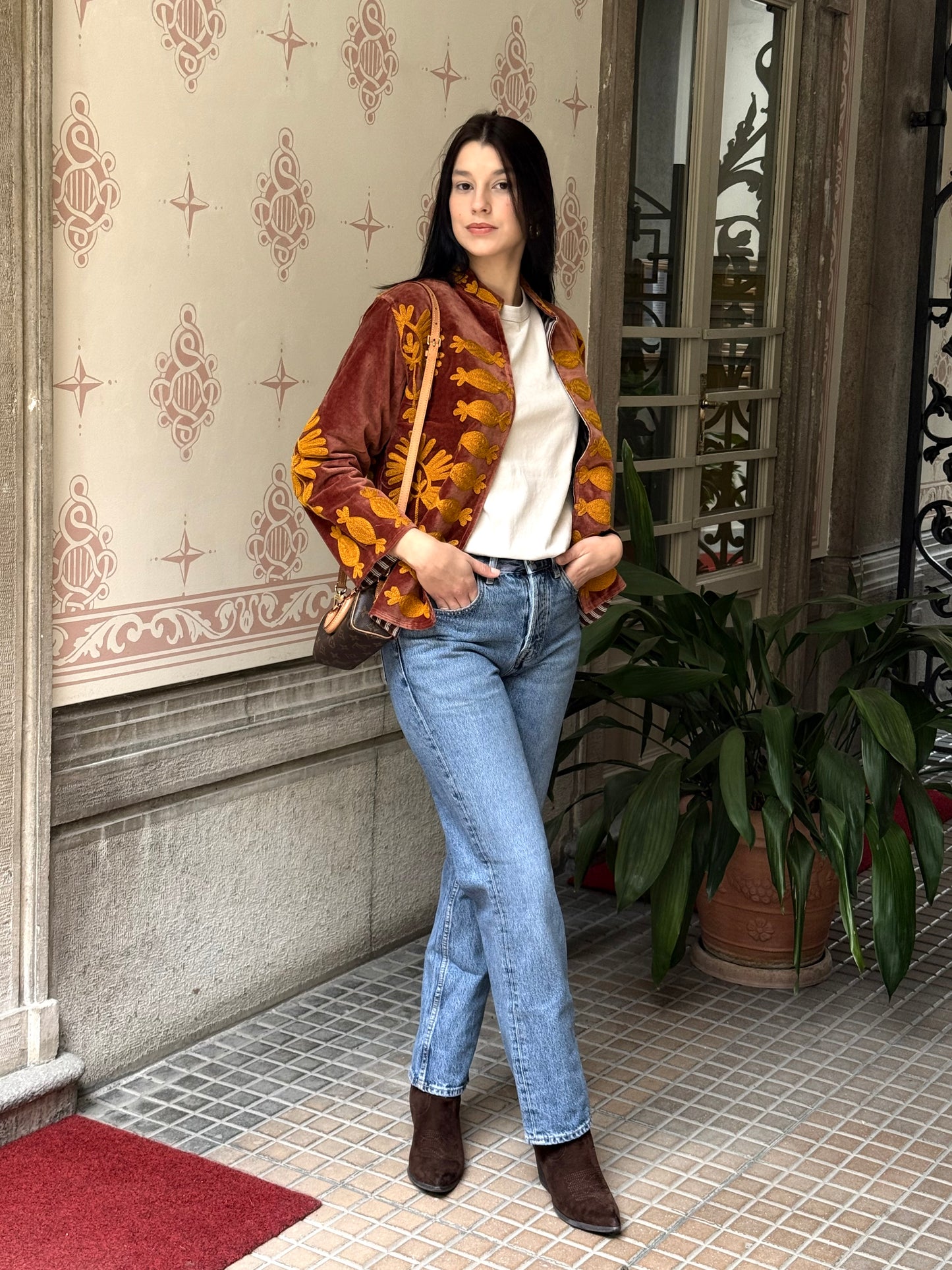 Flower Velvet Jacket - Rust