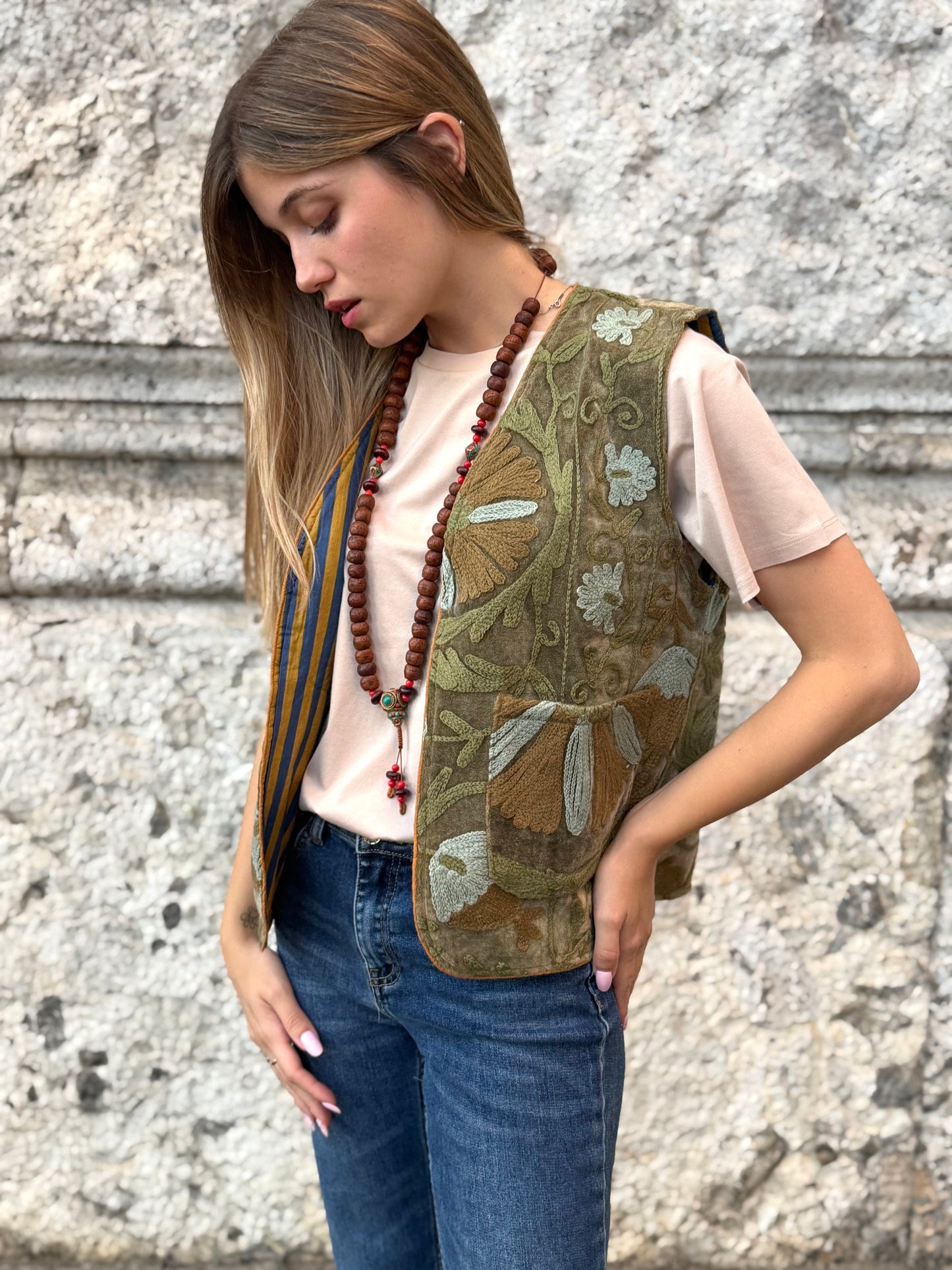 Velvet Boho Embroidered Vest Gilet