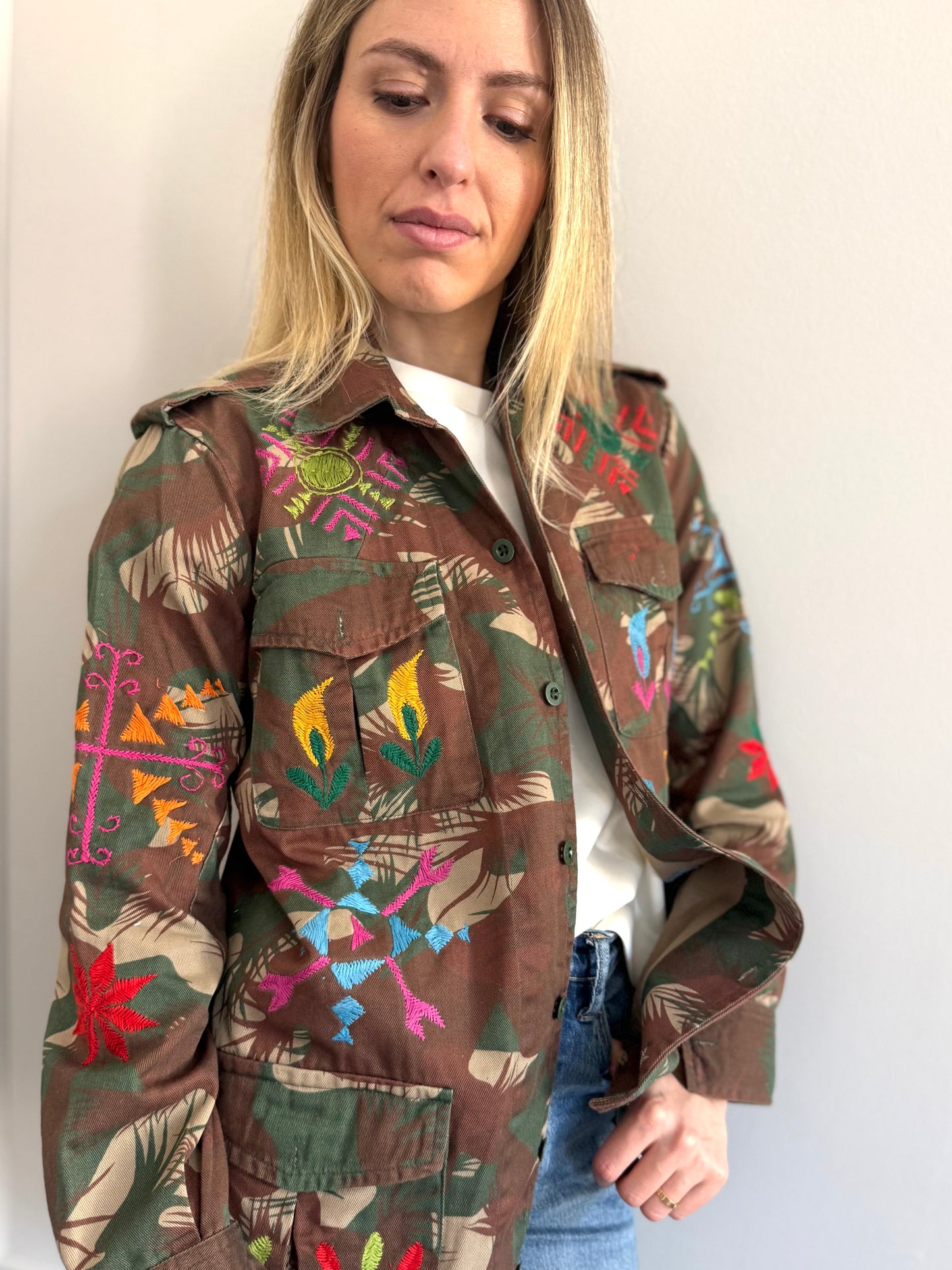 Vintage Army Jacket hand embroidered - Hindi