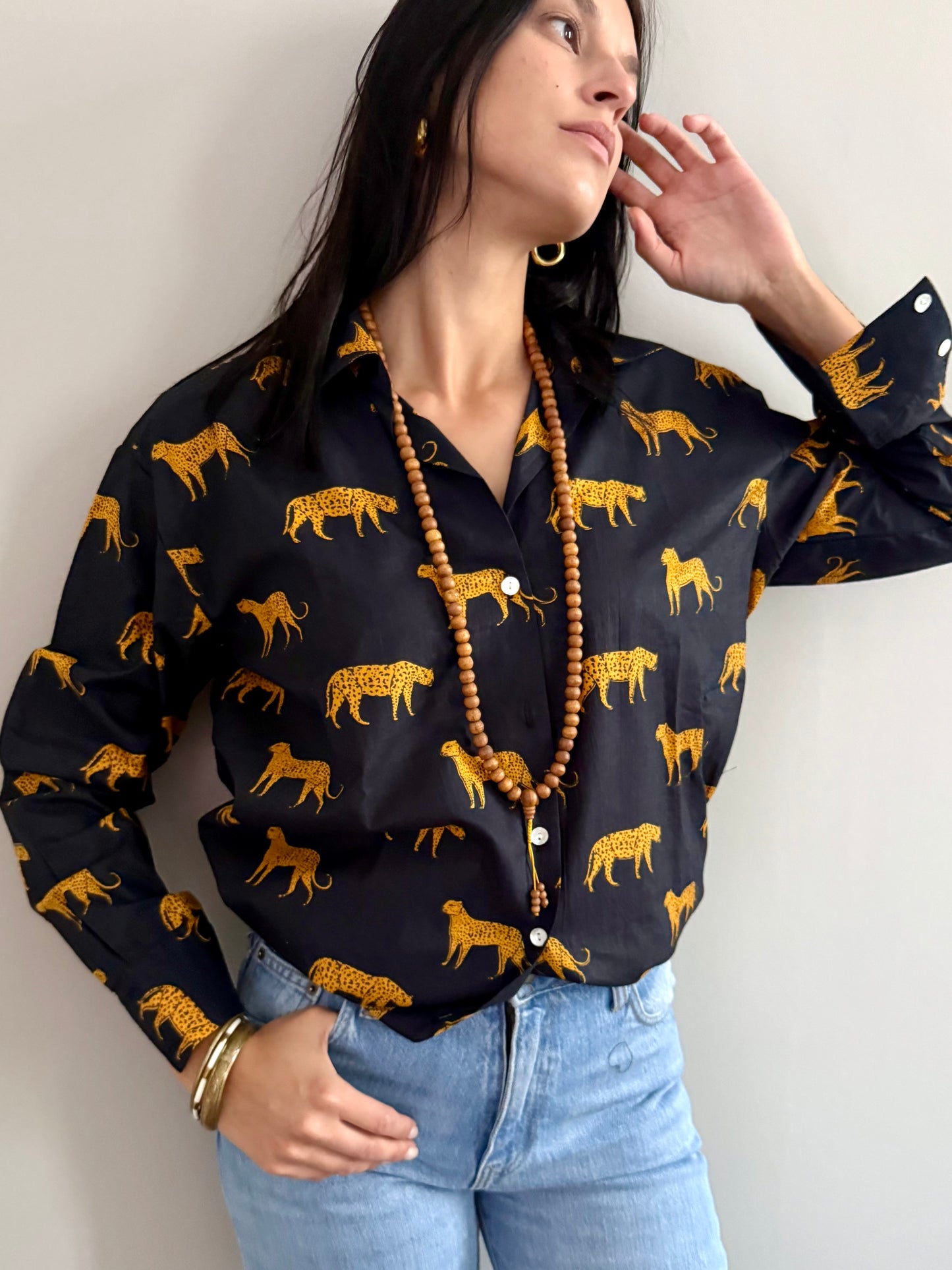 Cotton Shirt - Leopard Black