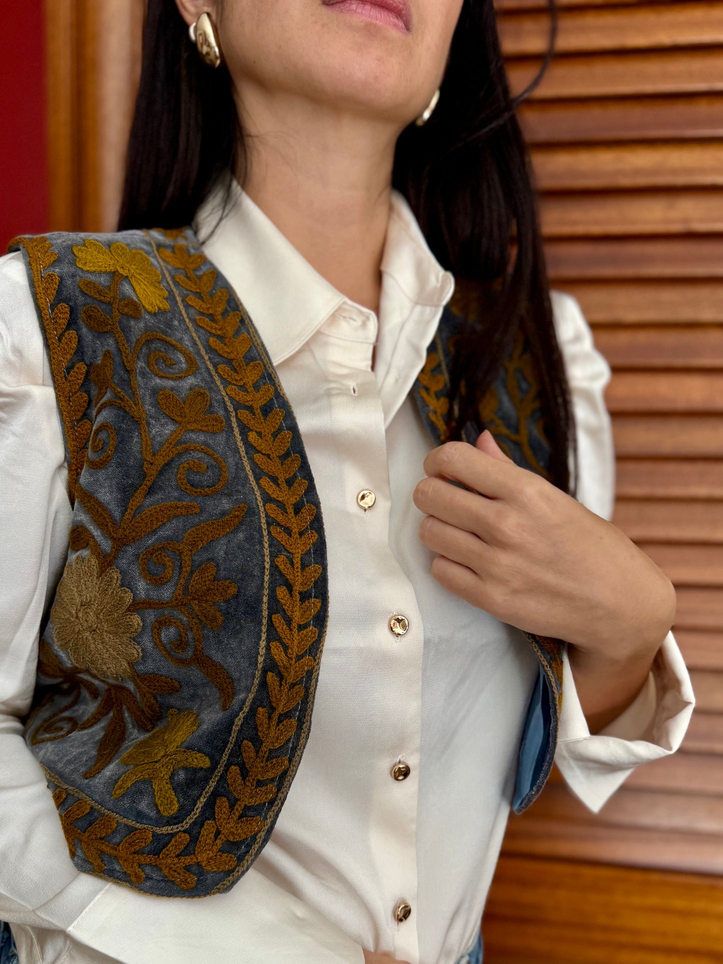 Velvet Embroidered Suzani Vest - One Size