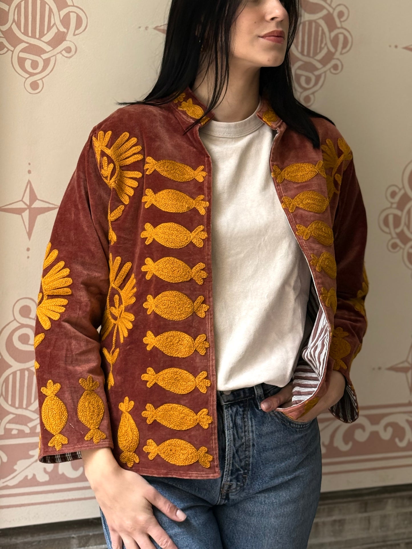 Flower Velvet Jacket - Rust