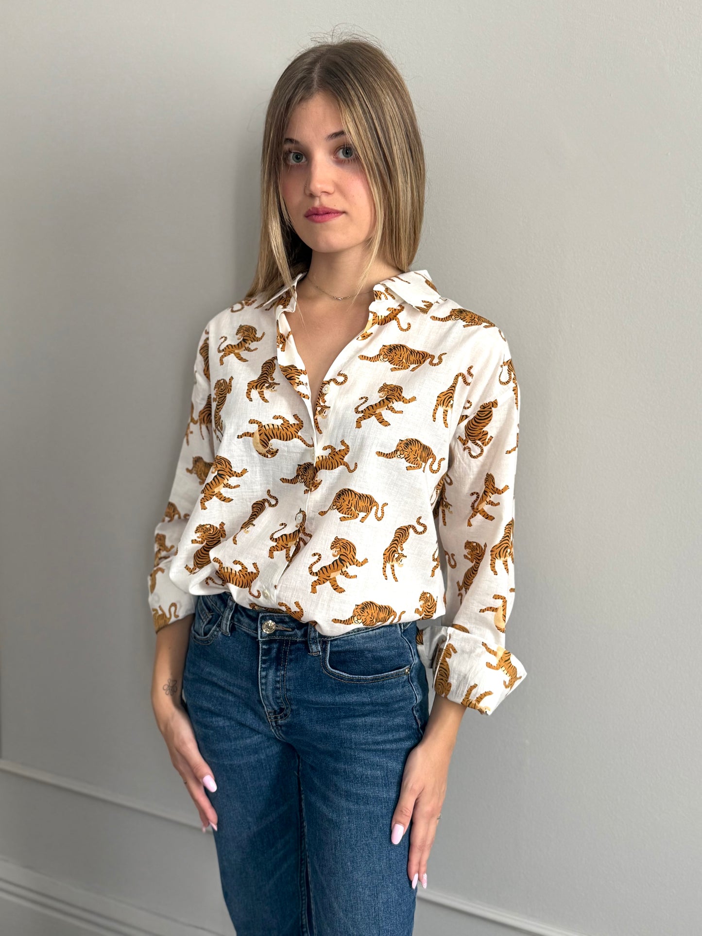 Cotton Shirt - Chinese Tiger White
