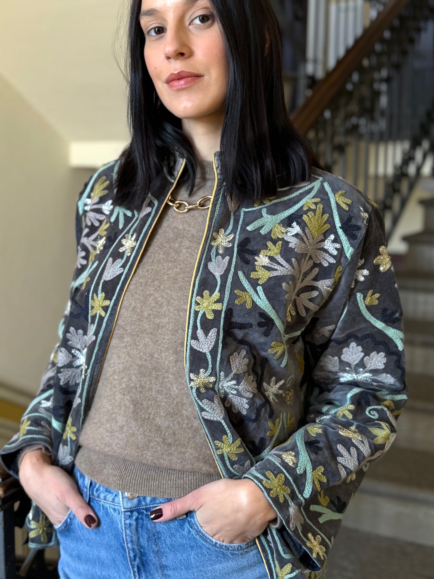 Zari Velvet Jacket - Grey