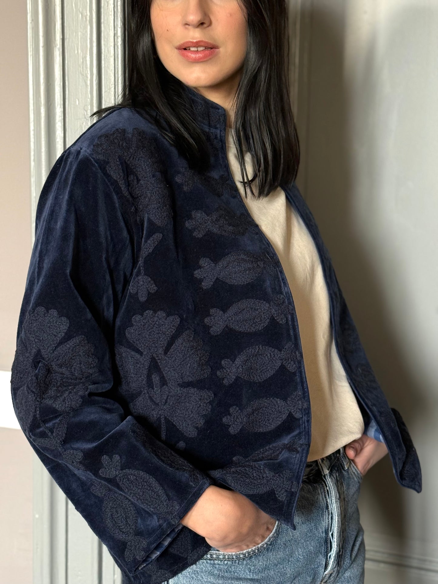 Flower Velvet Jacket - Blue