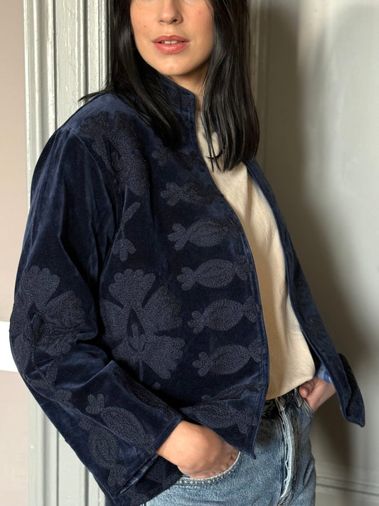 Flower Velvet Jacket - Blue