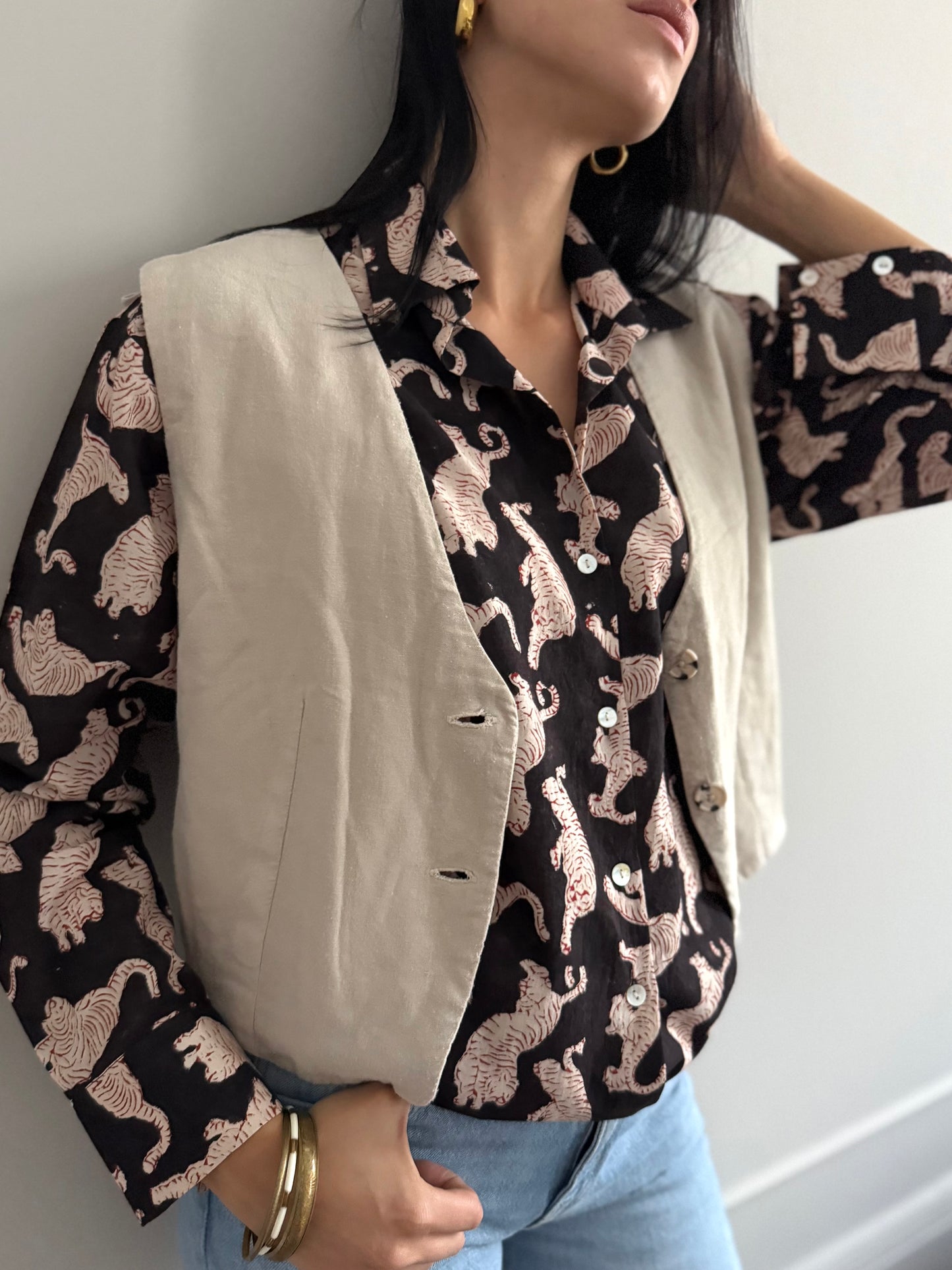 Cotton Shirt - Chinese Tiger Black
