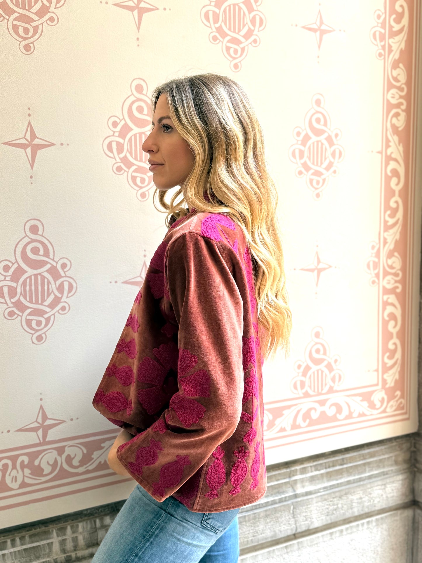 Flower Velvet Jacket - Fuchsia Medium