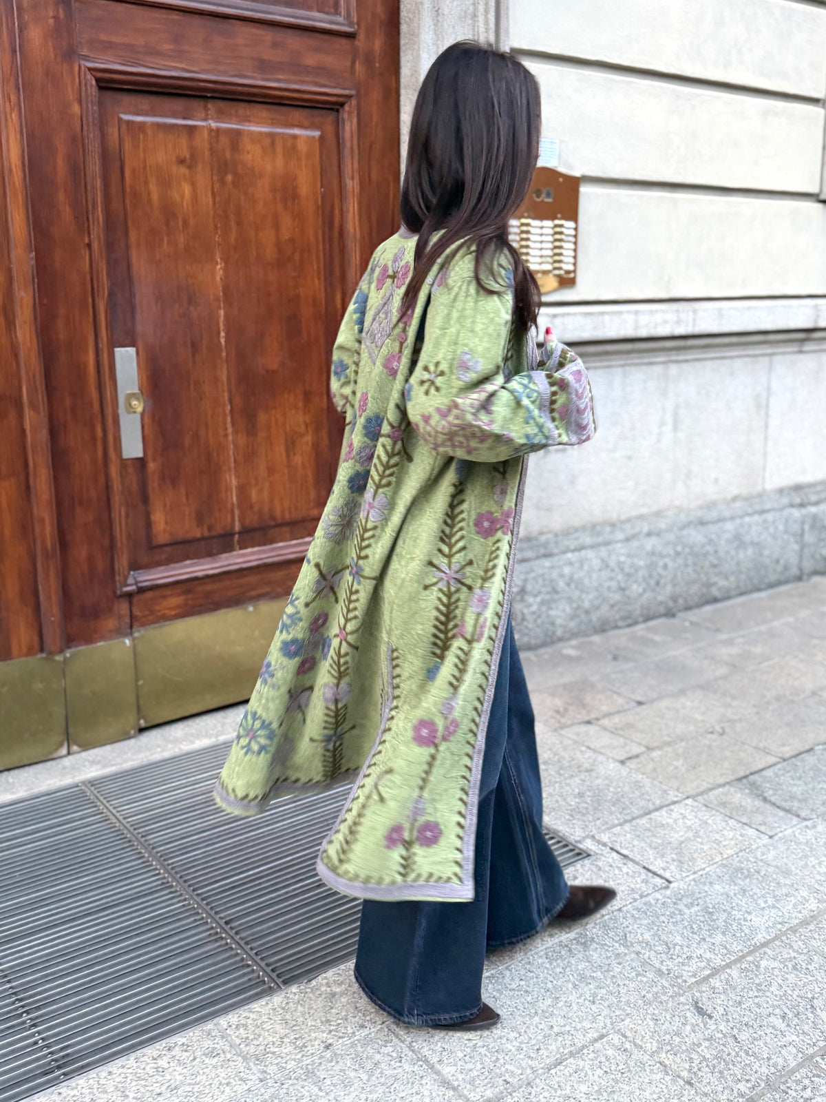 Embroidered Stone Washed Coat - One Size