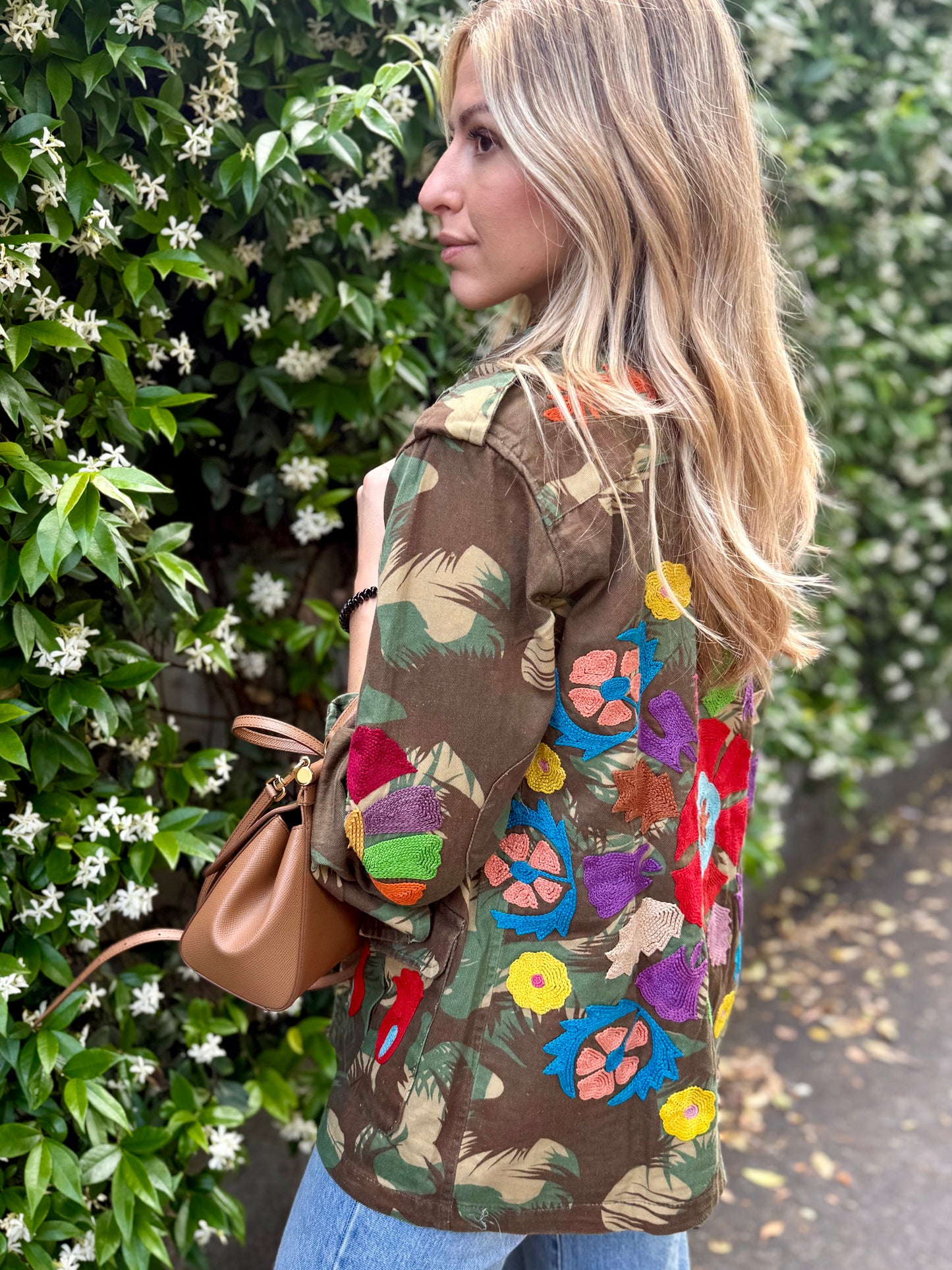 Vintage Army Jacket hand embroidered - Sunflower