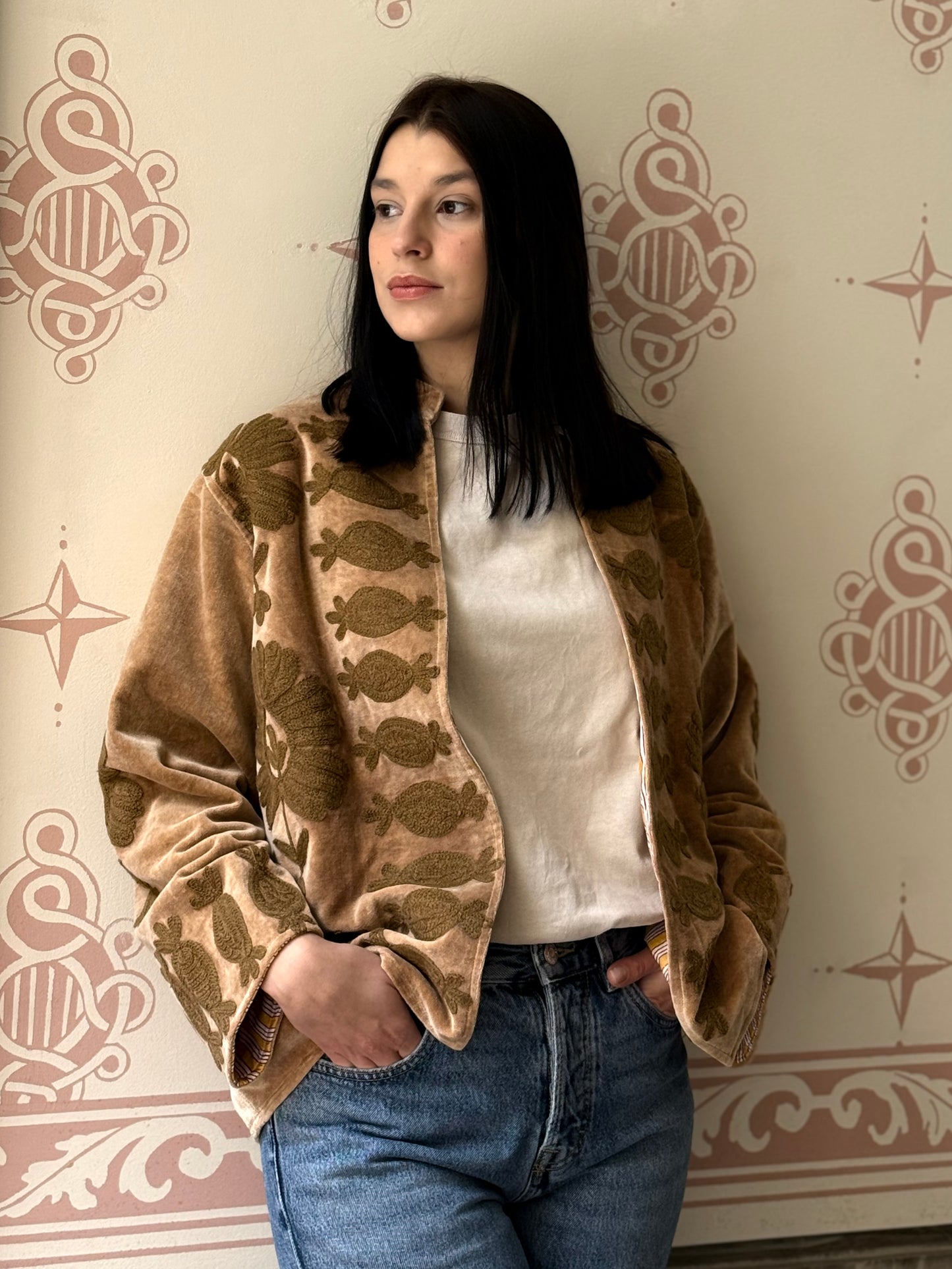 Flower Velvet Jacket - Cream