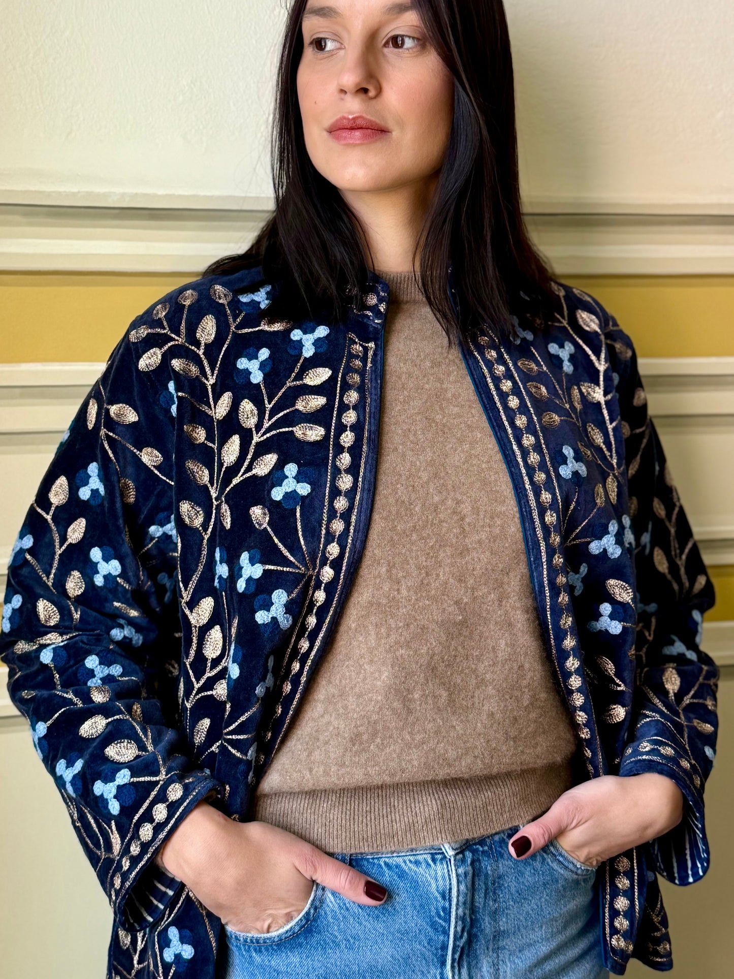 Zari Velvet Jacket - Deep Blue