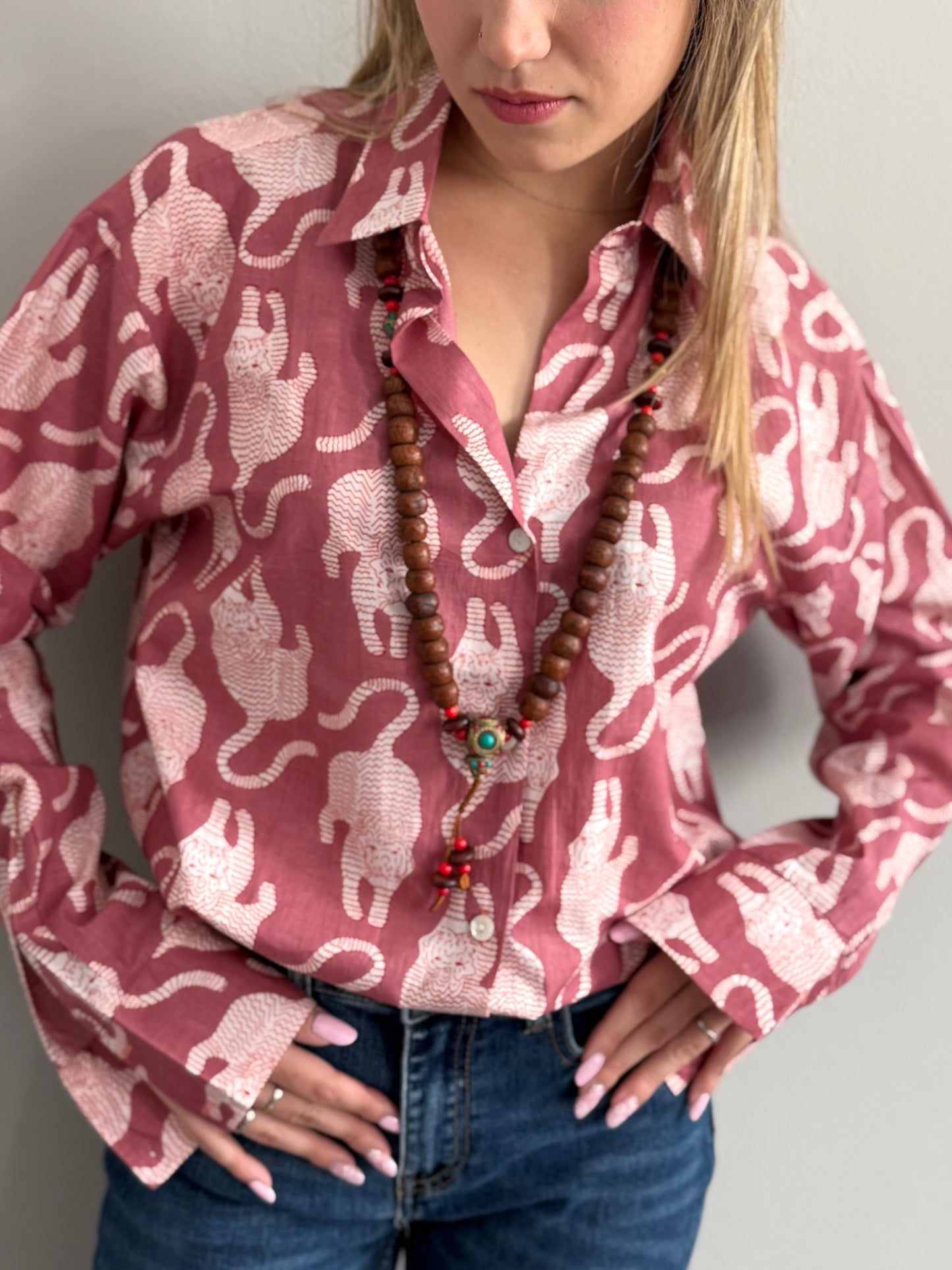 Cotton Shirt - Tibetan Tiger Antique Pink