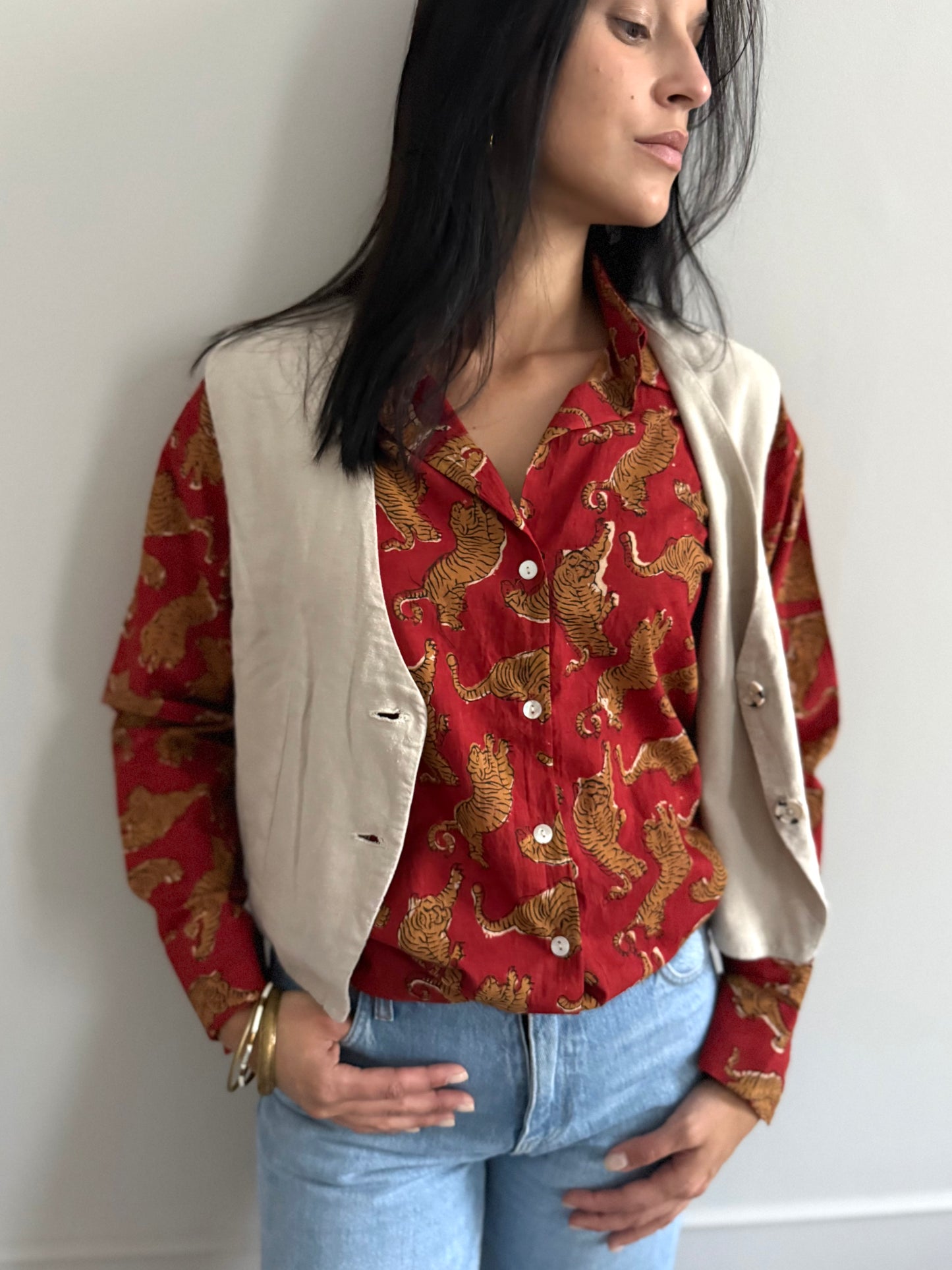 Cotton Shirt - Chinese Tiger Red