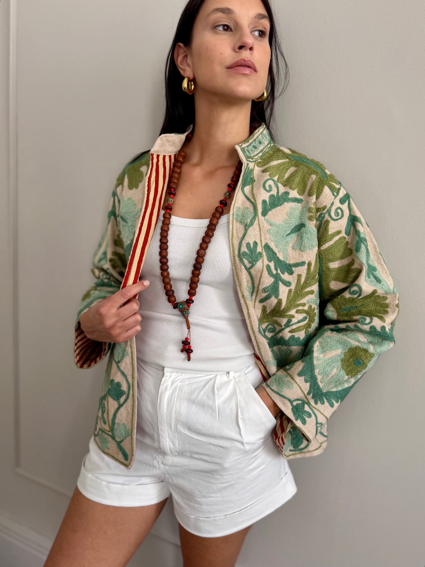 Cotton Linen Suzani Jacket Embroidered