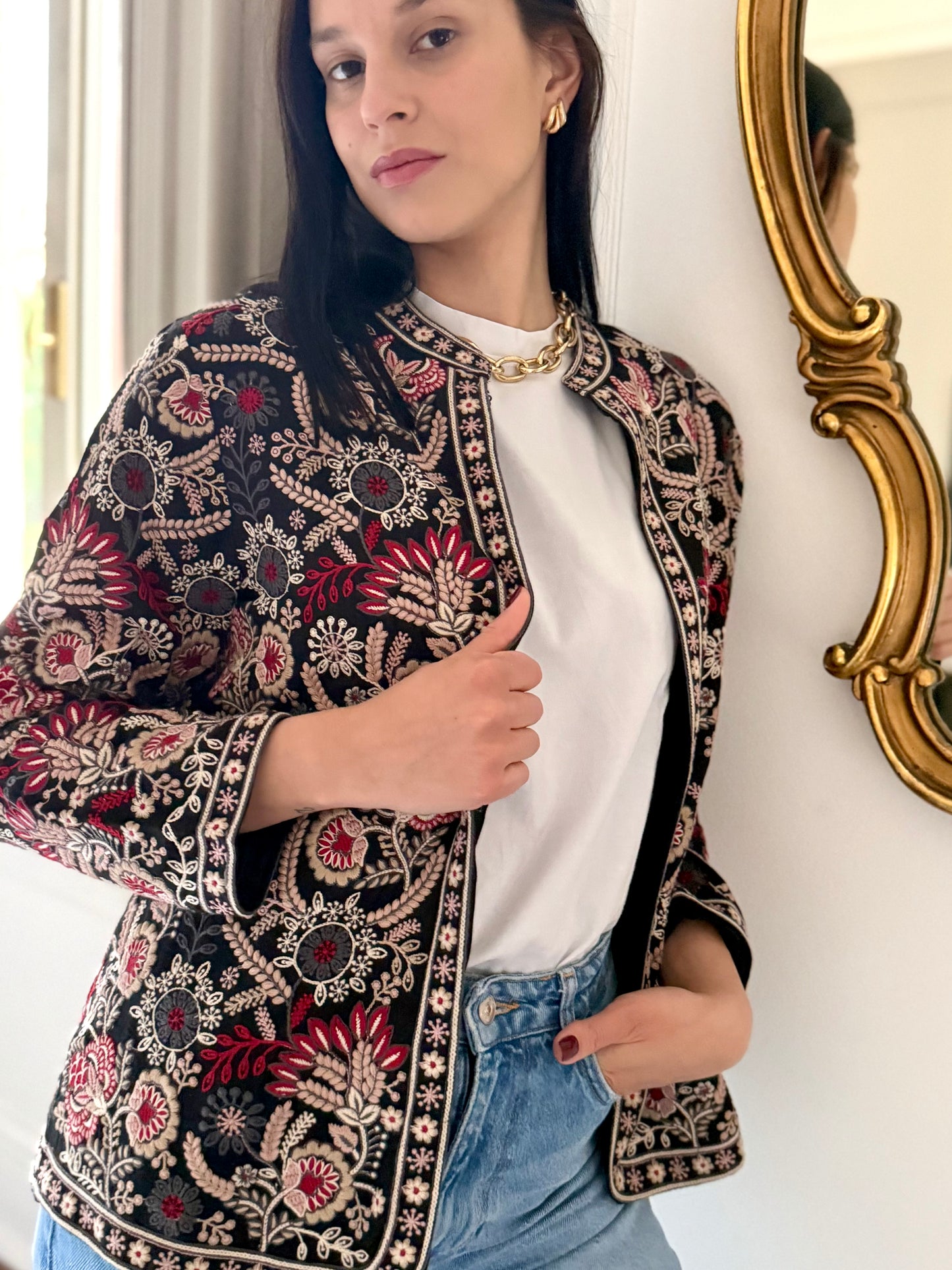 Leila Jacket Embroidered -  Black Pink