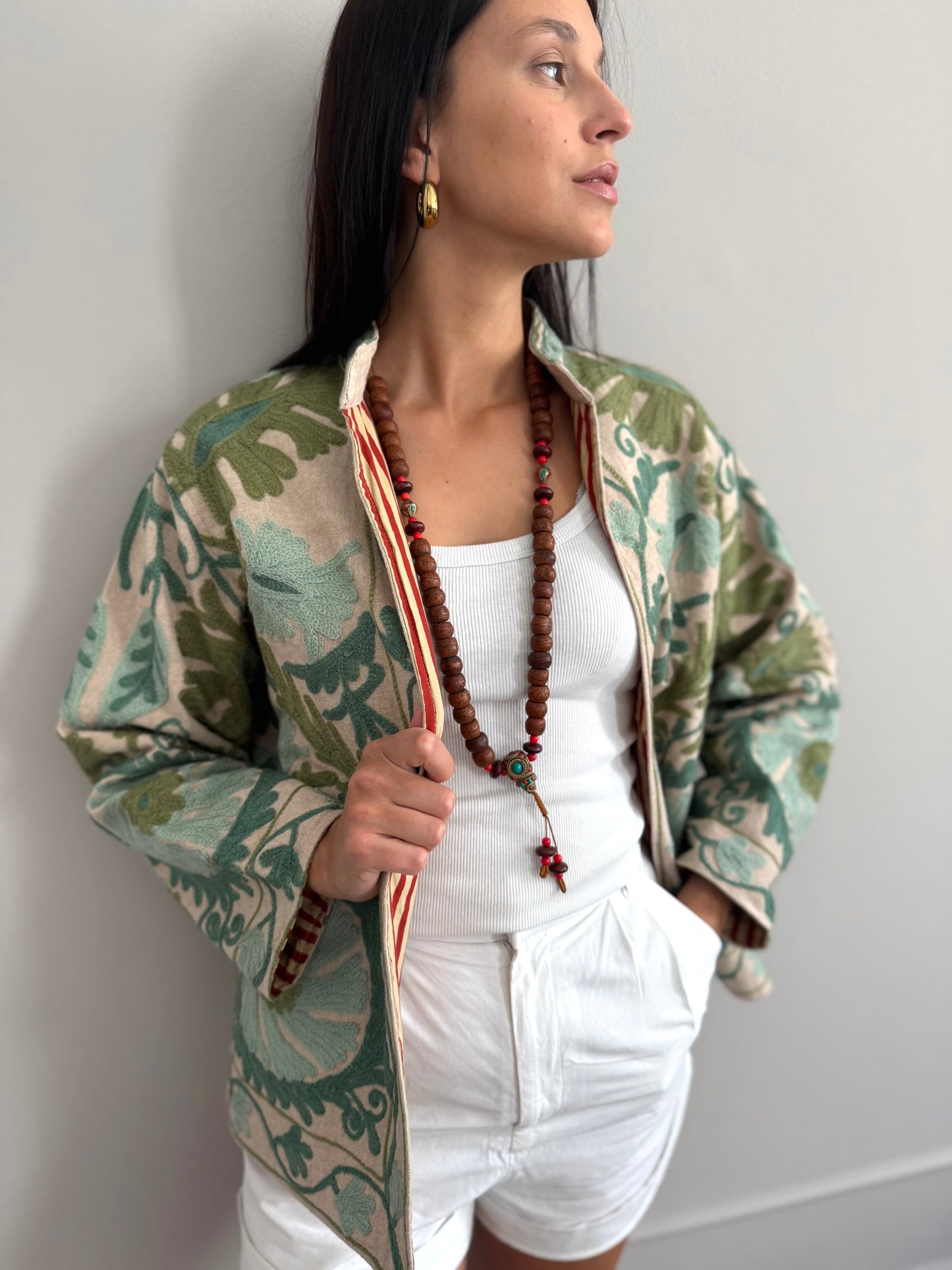 Cotton Linen Suzani Jacket Embroidered