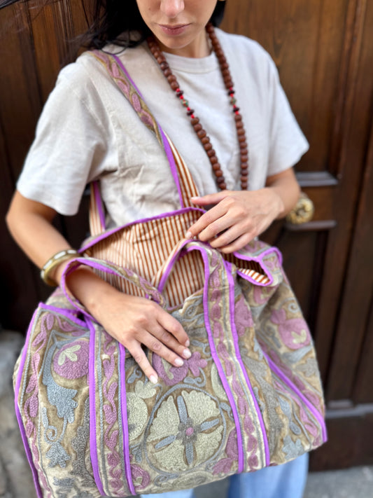 Velvet Suzani Embroidered Tote Bag