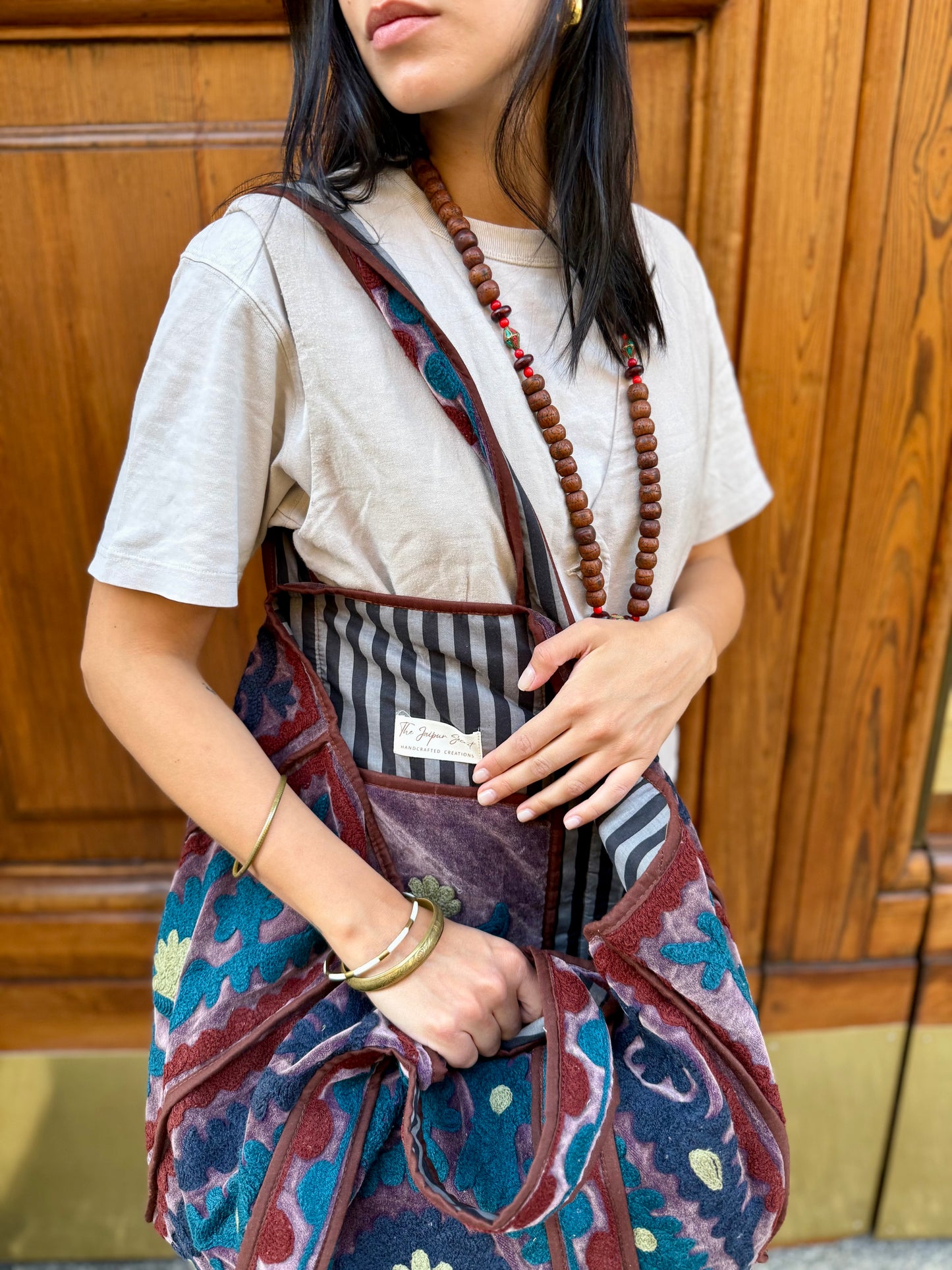 Velvet Suzani Embroidered Tote Bag