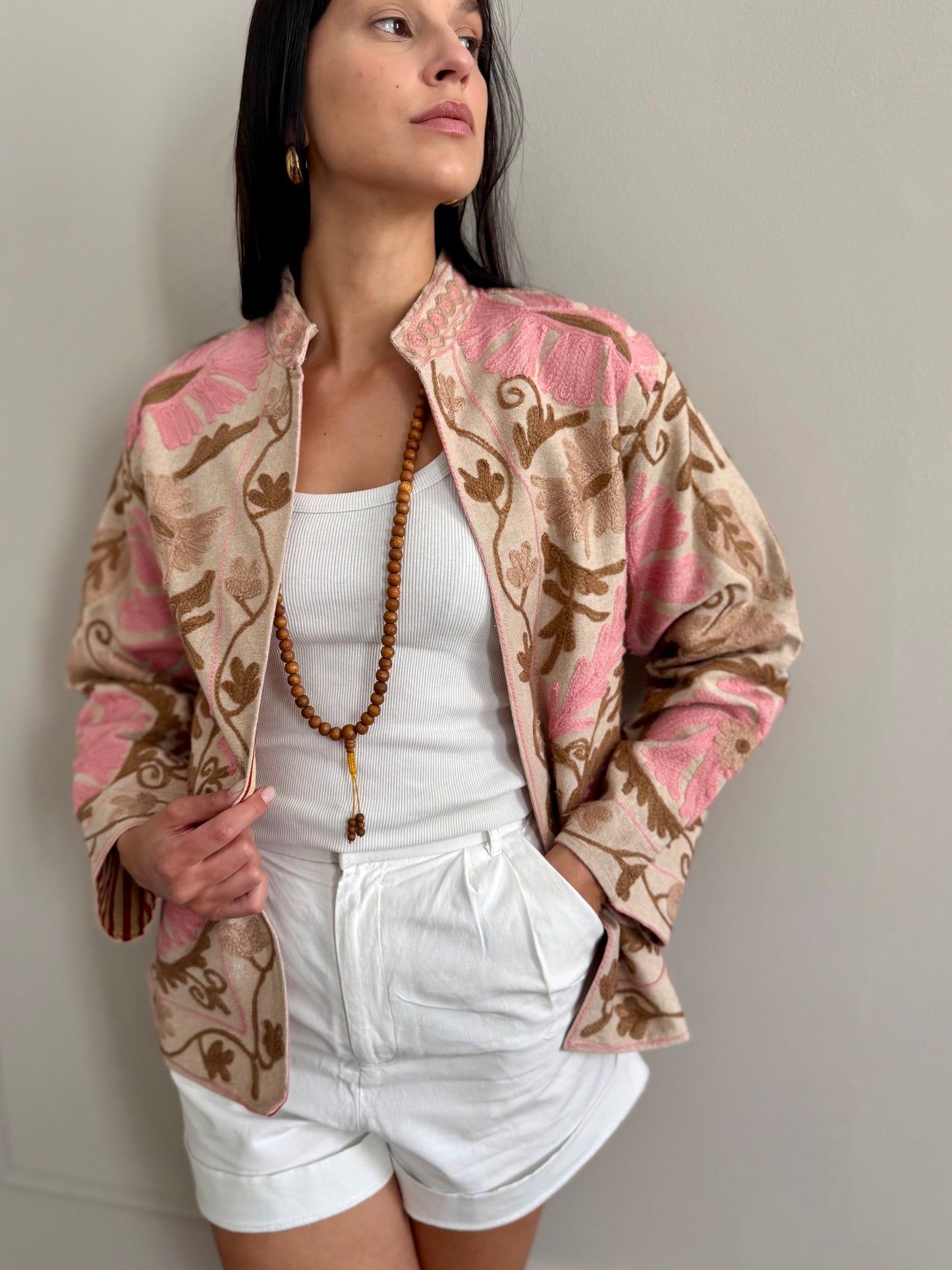 Cotton Linen Suzani Jacket Embroidered
