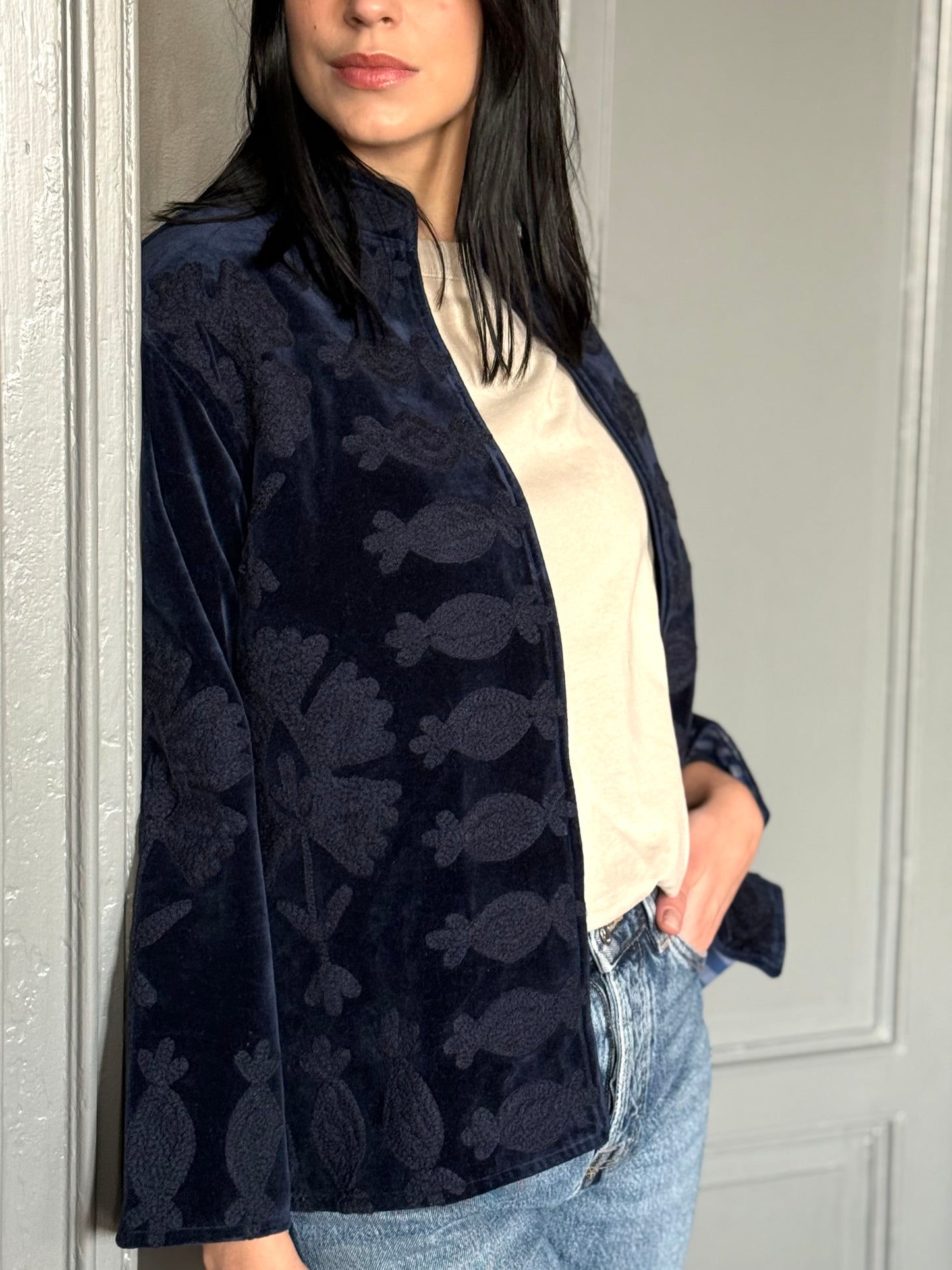 Flower Velvet Jacket - Blue