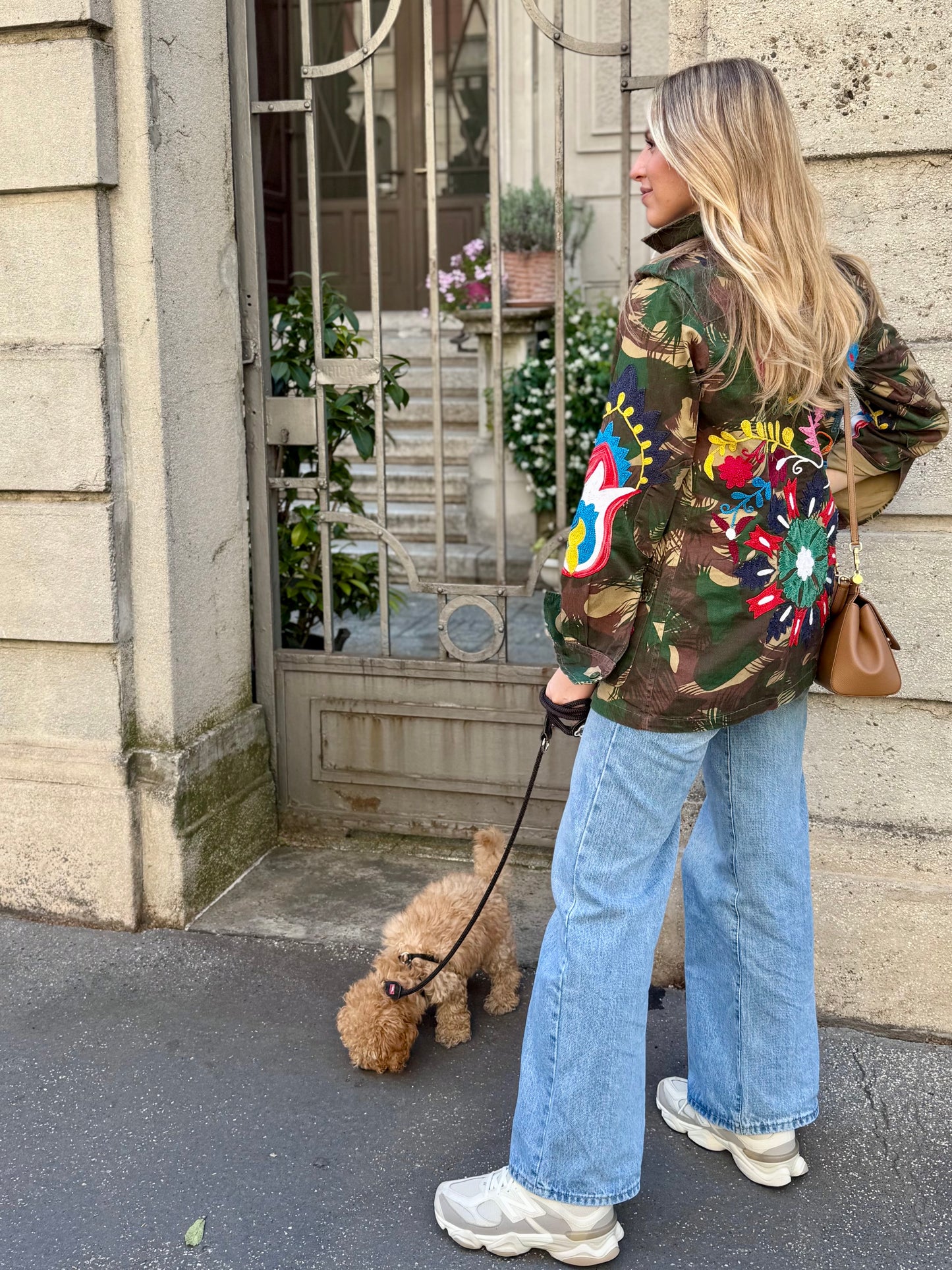 Giacca Vintage militare ricamata a mano - Margherita Blu