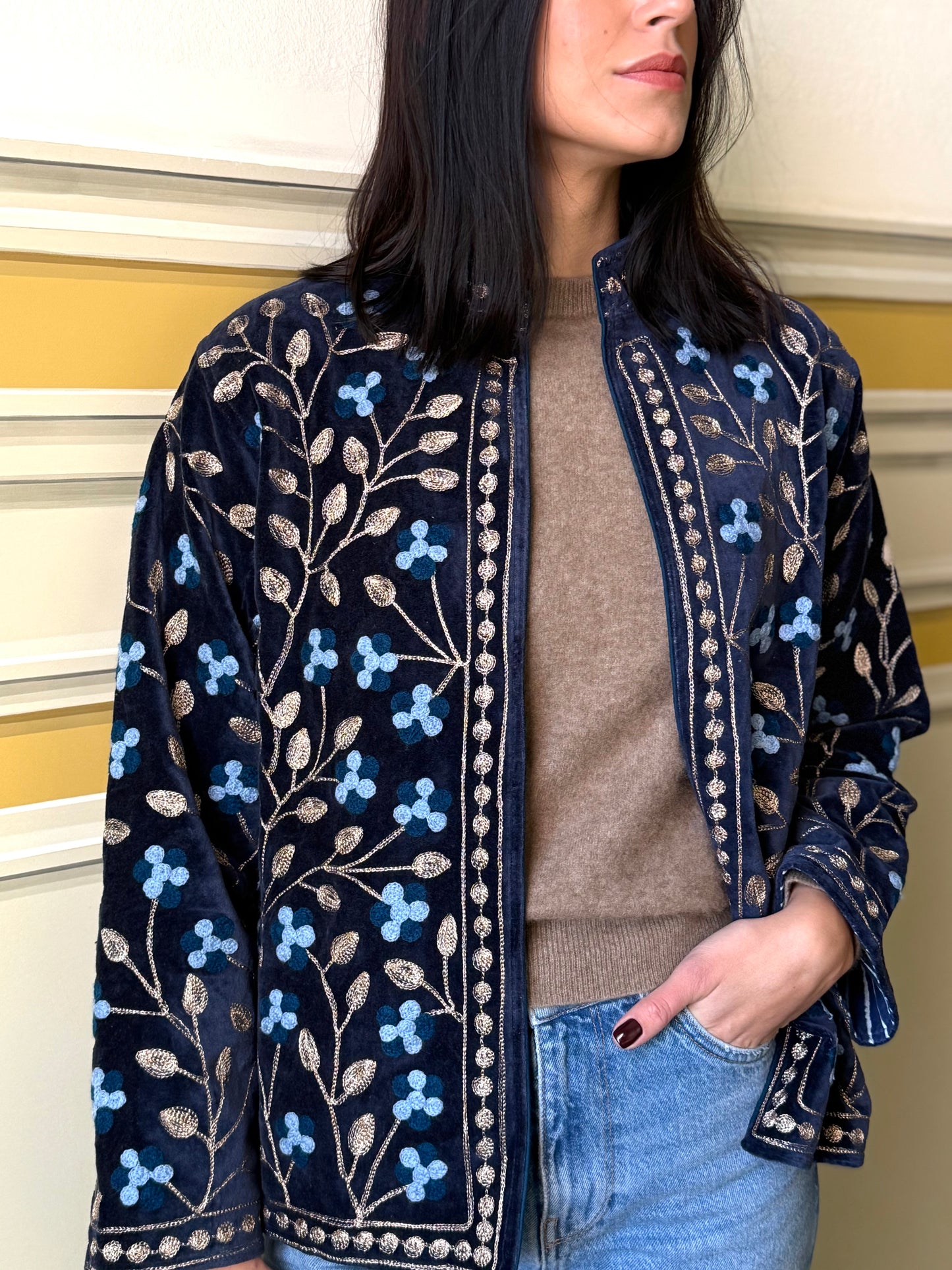 Zari Velvet Jacket - Deep Blue