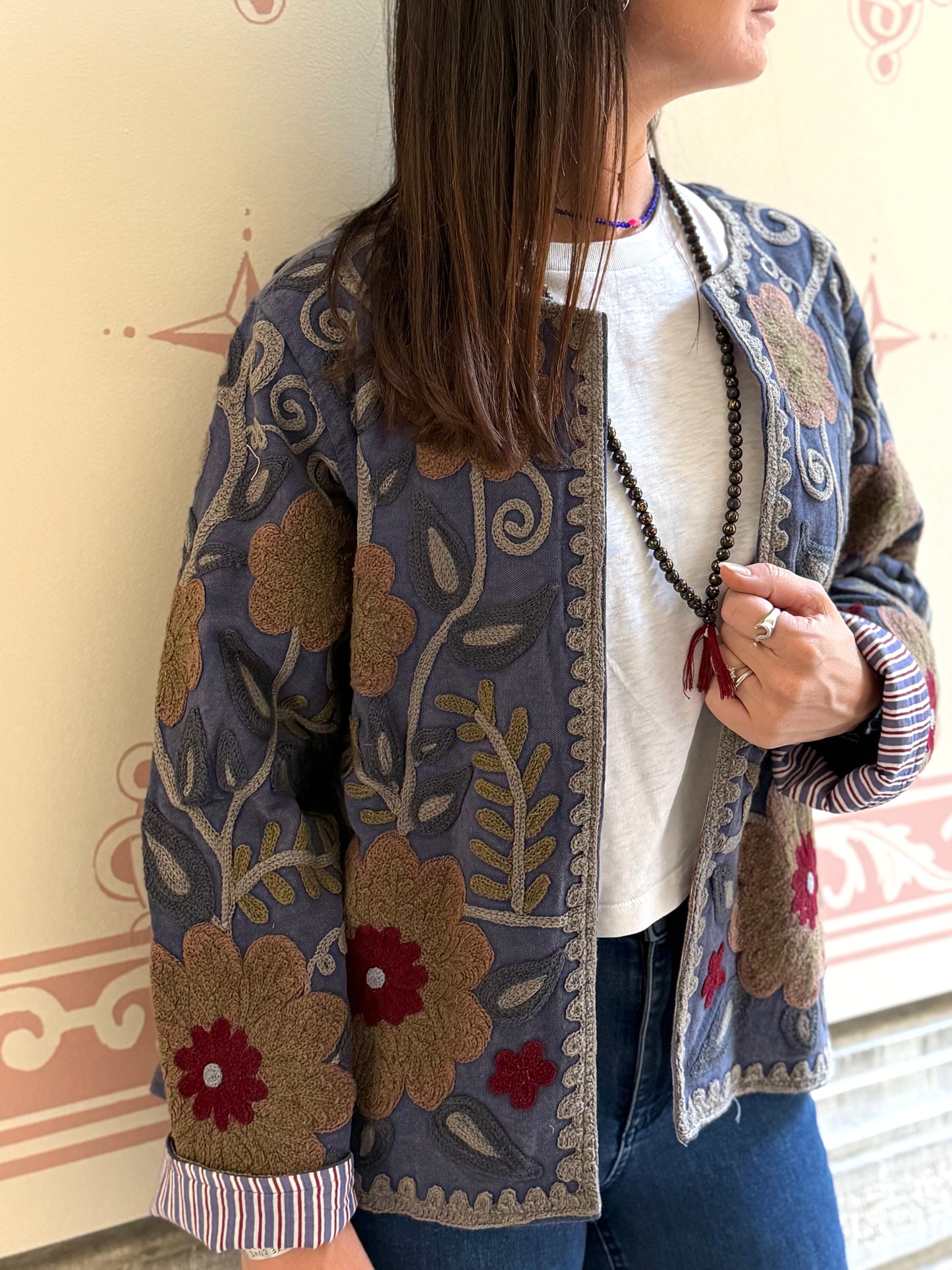 Cotton Suzani Jacket Embroidered Reversible
