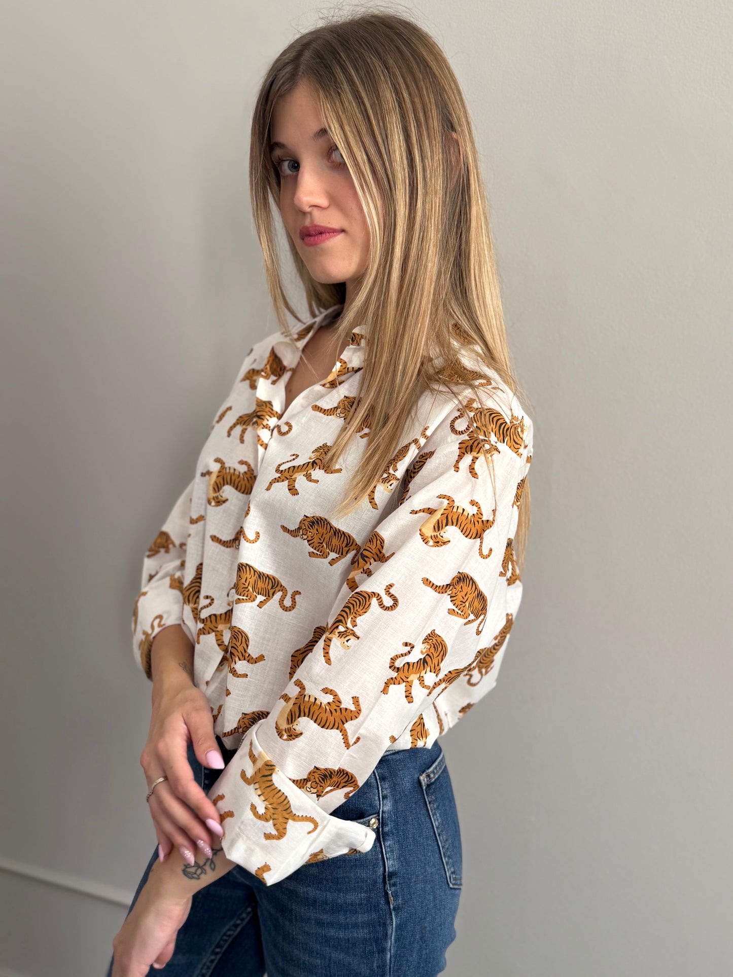 Cotton Shirt - Chinese Tiger White