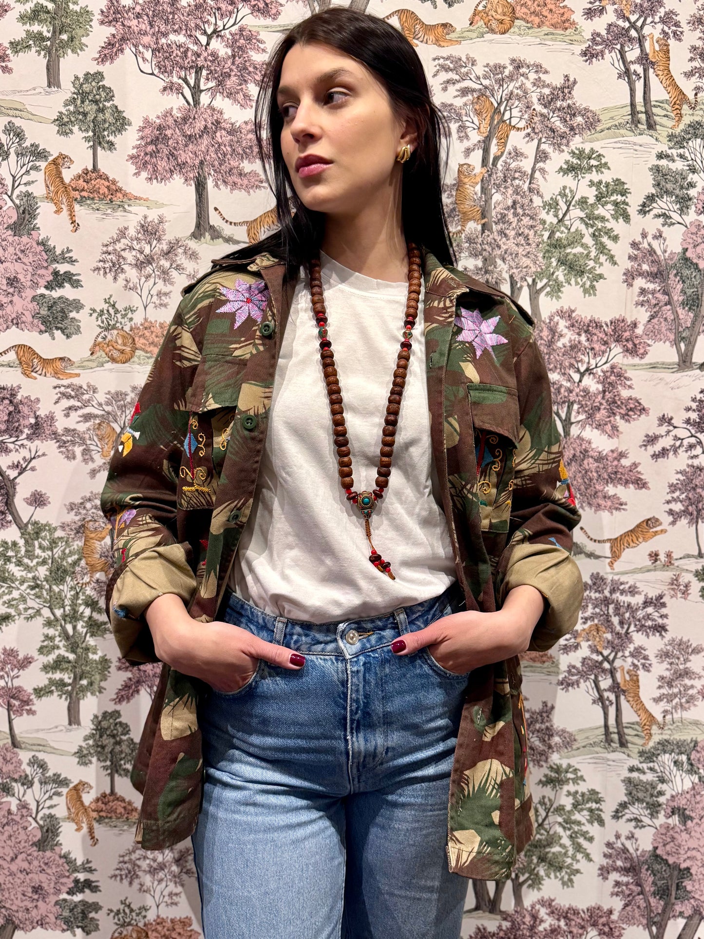 Vintage Army Jacket hand embroidered - Hindi