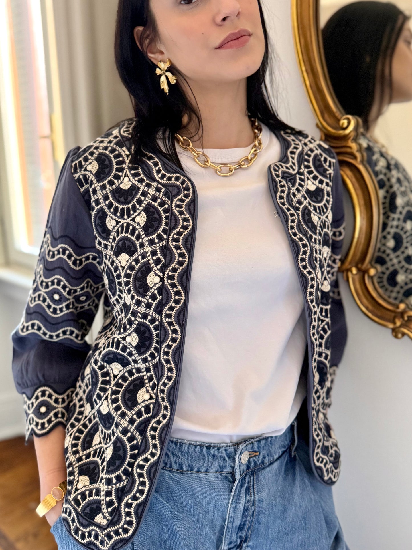 Leila Jacket Embroidered - Blue