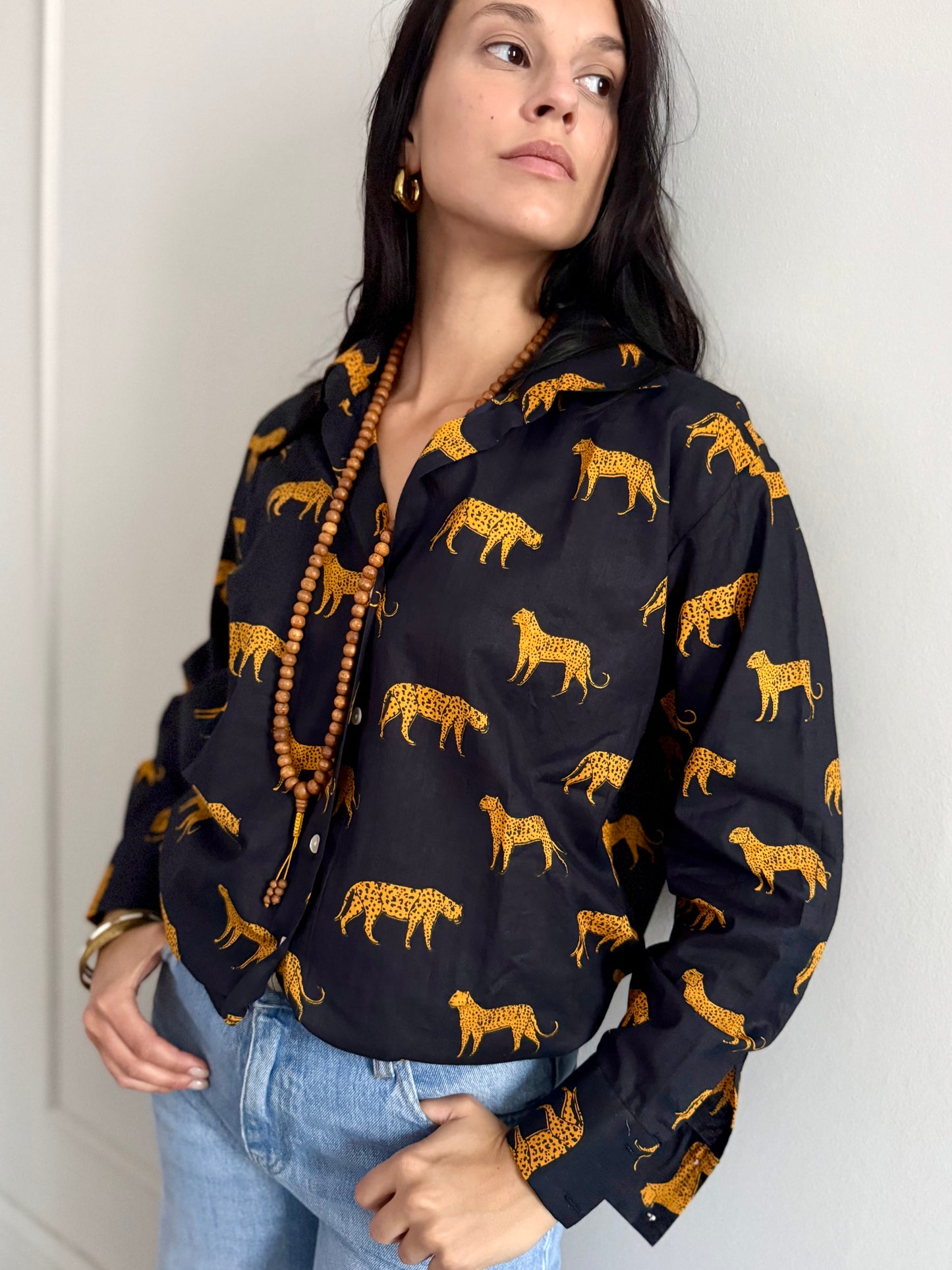 Cotton Shirt - Leopard Black