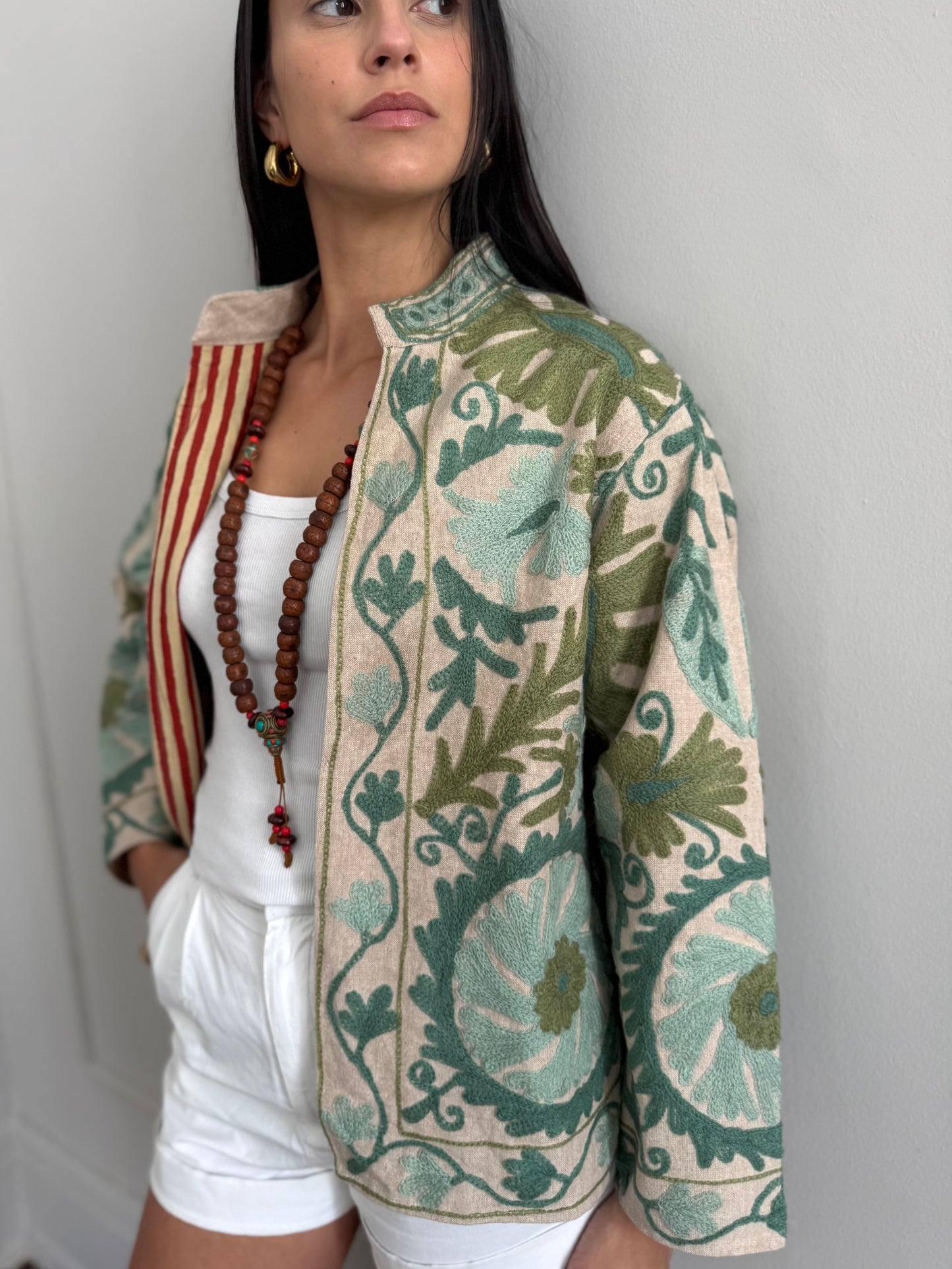 Cotton Linen Suzani Jacket Embroidered