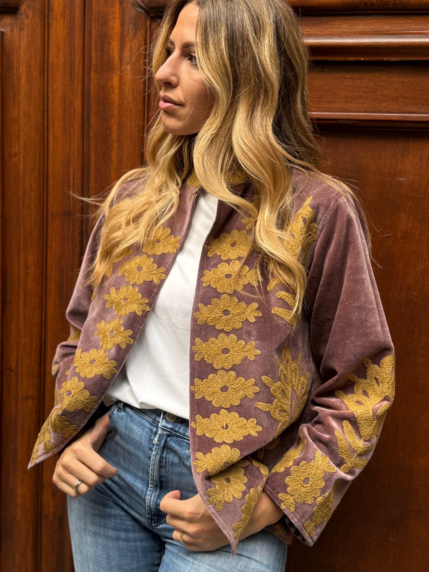 Flower Velvet Jacket - Gold