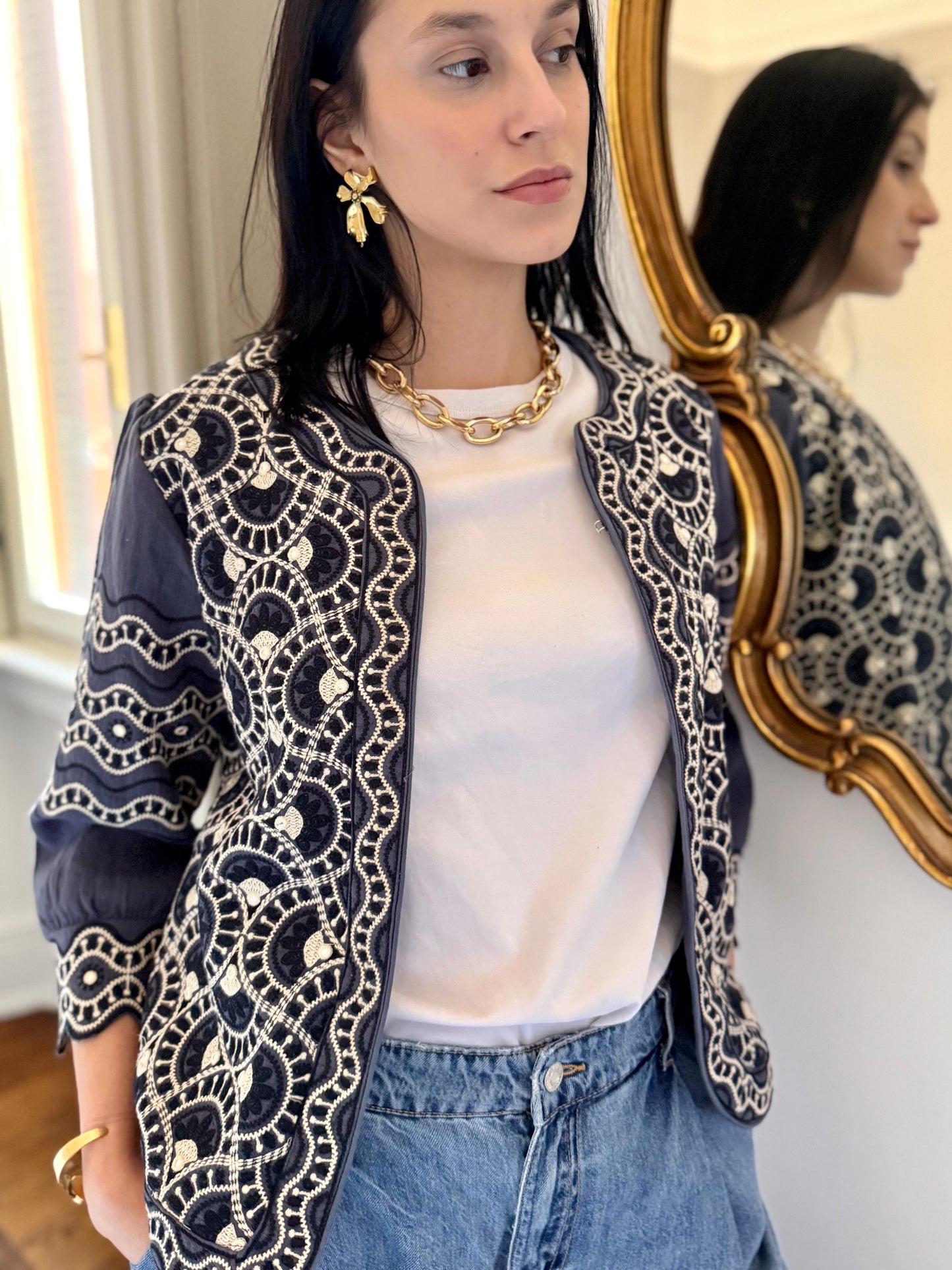 Leila Jacket Embroidered - Blue