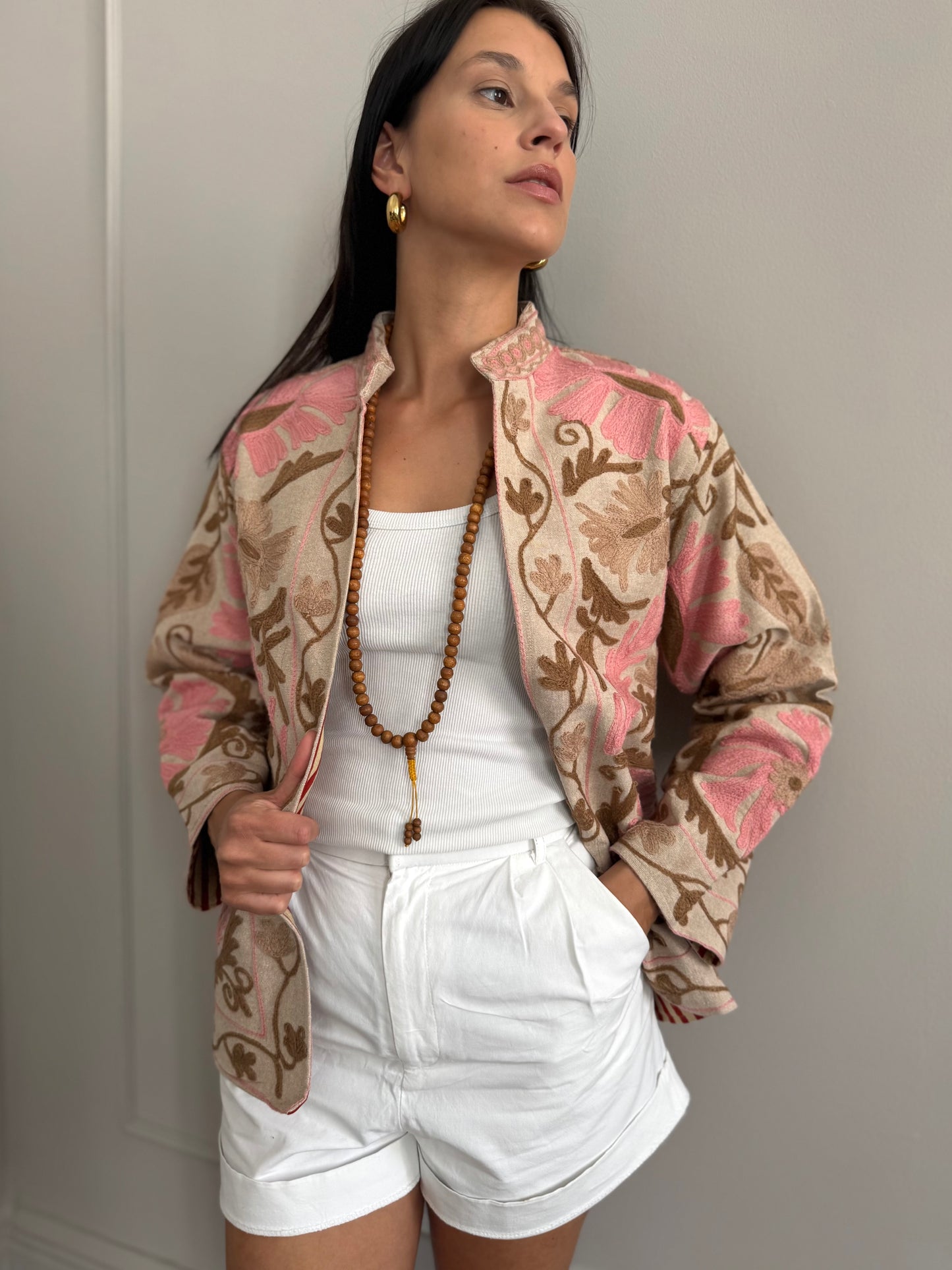 Cotton Linen Suzani Jacket Embroidered