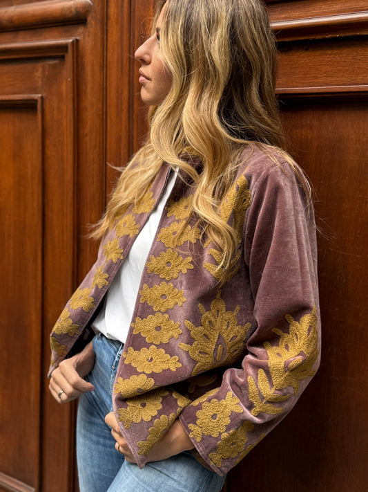 Flower Velvet Jacket - Gold Large