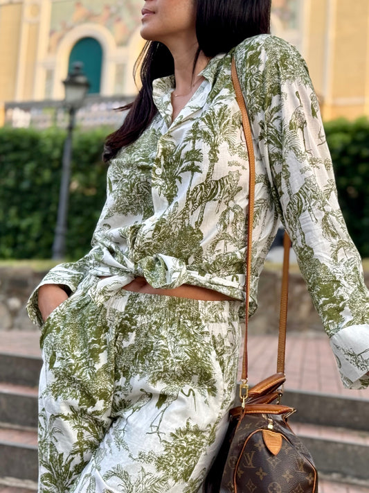 Coordinato Camicia e Pantaloni ampi in cotone organico leggero - Jungle Verde