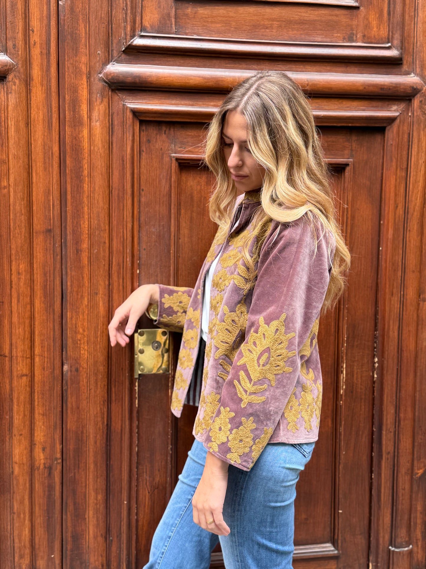 Flower Velvet Jacket - Gold