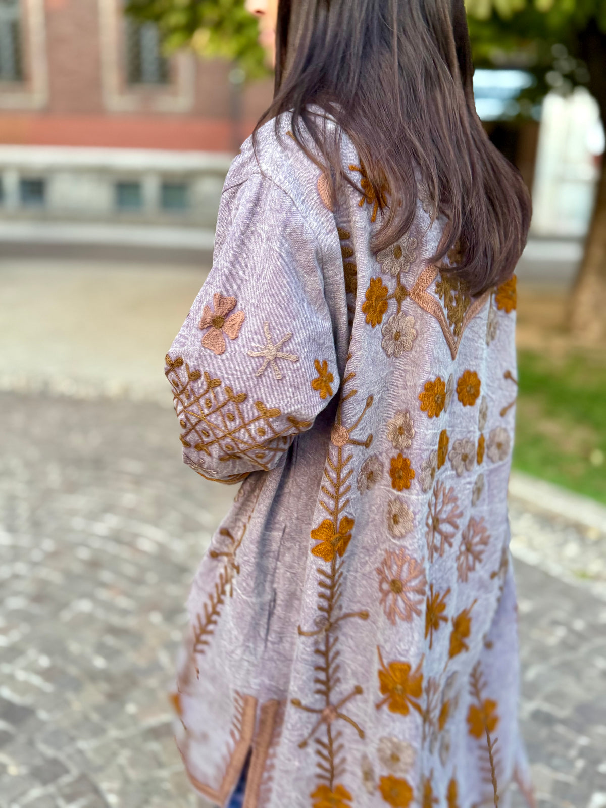 Embroidered Stone Washed Coat - One Size