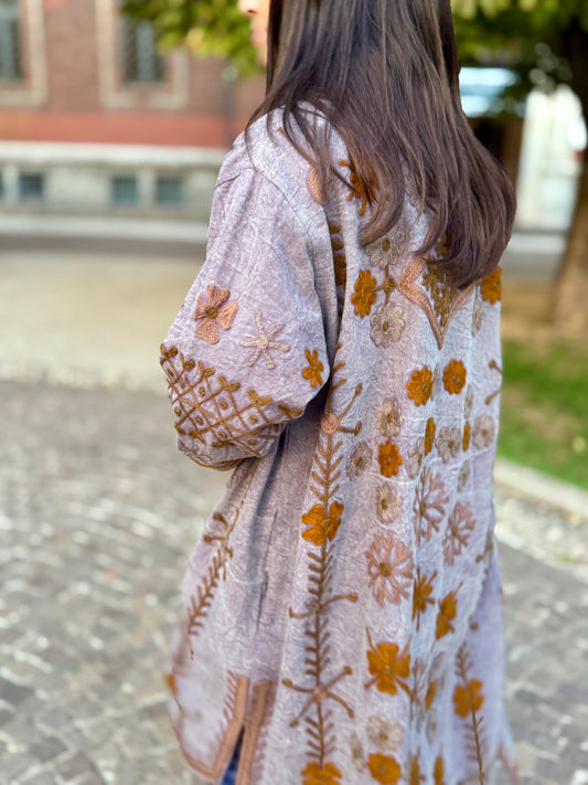 Embroidered Stone Washed Coat - One Size
