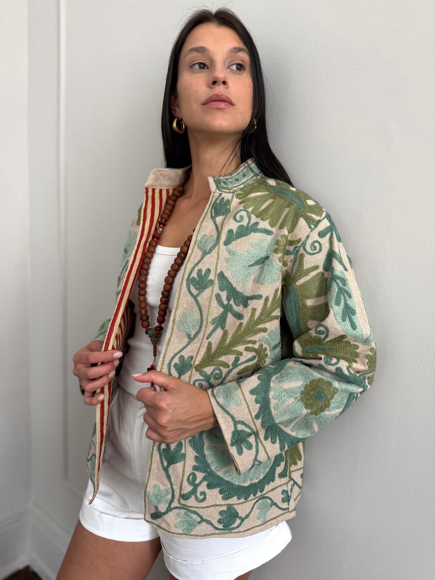 Cotton Linen Suzani Jacket Embroidered